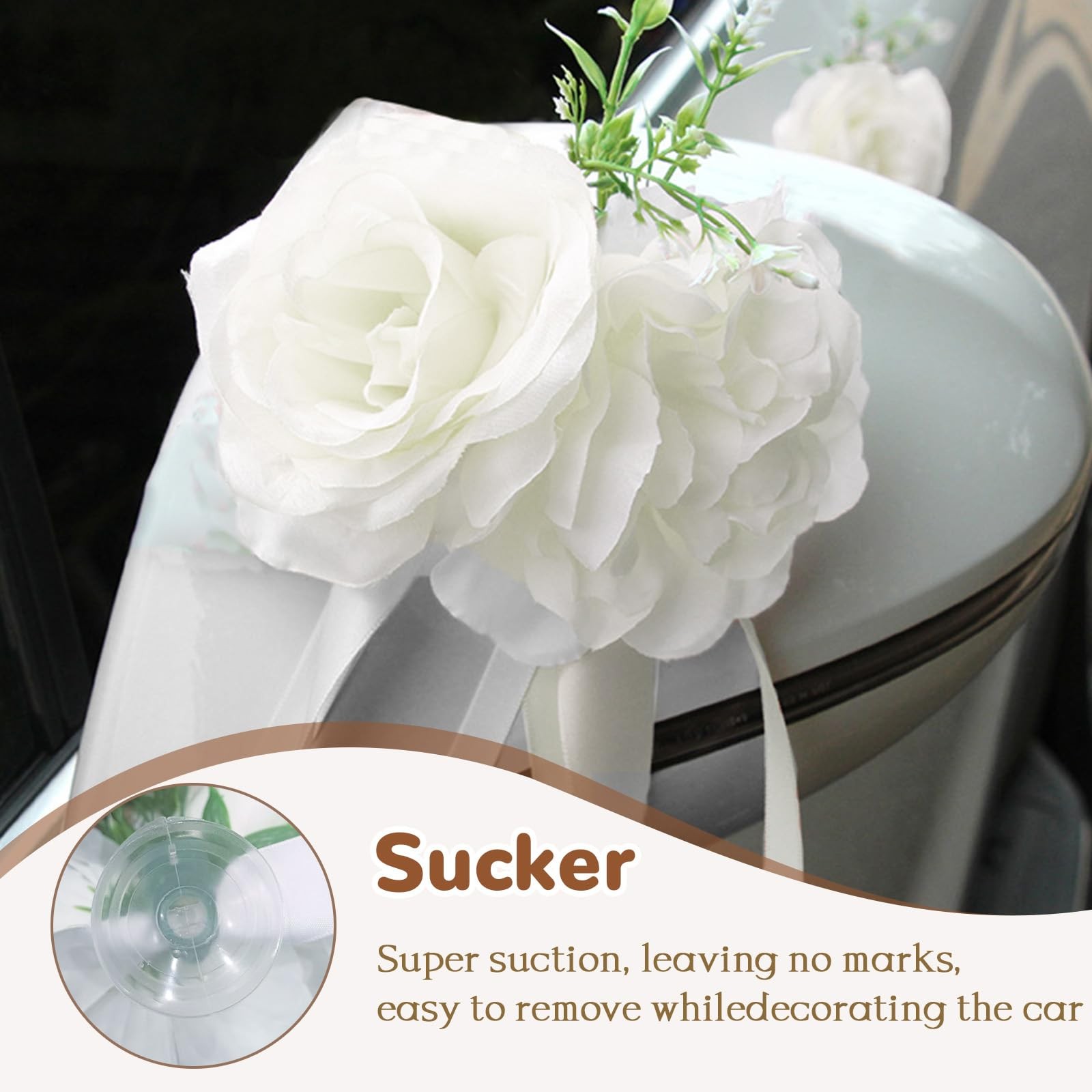 White Wedding Car Decoration Kit Floral Hood Arrangement Side Mirror Flowers