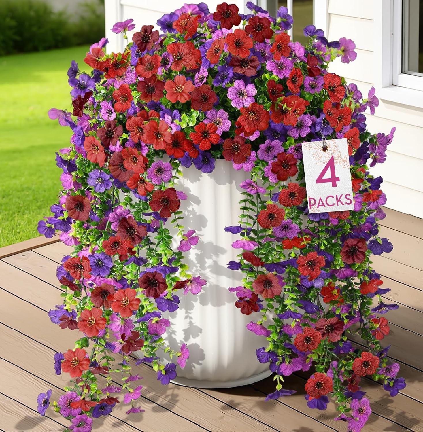 4PCS UV Resistant Fake Hanging Flowers Spring Decor Outdoor