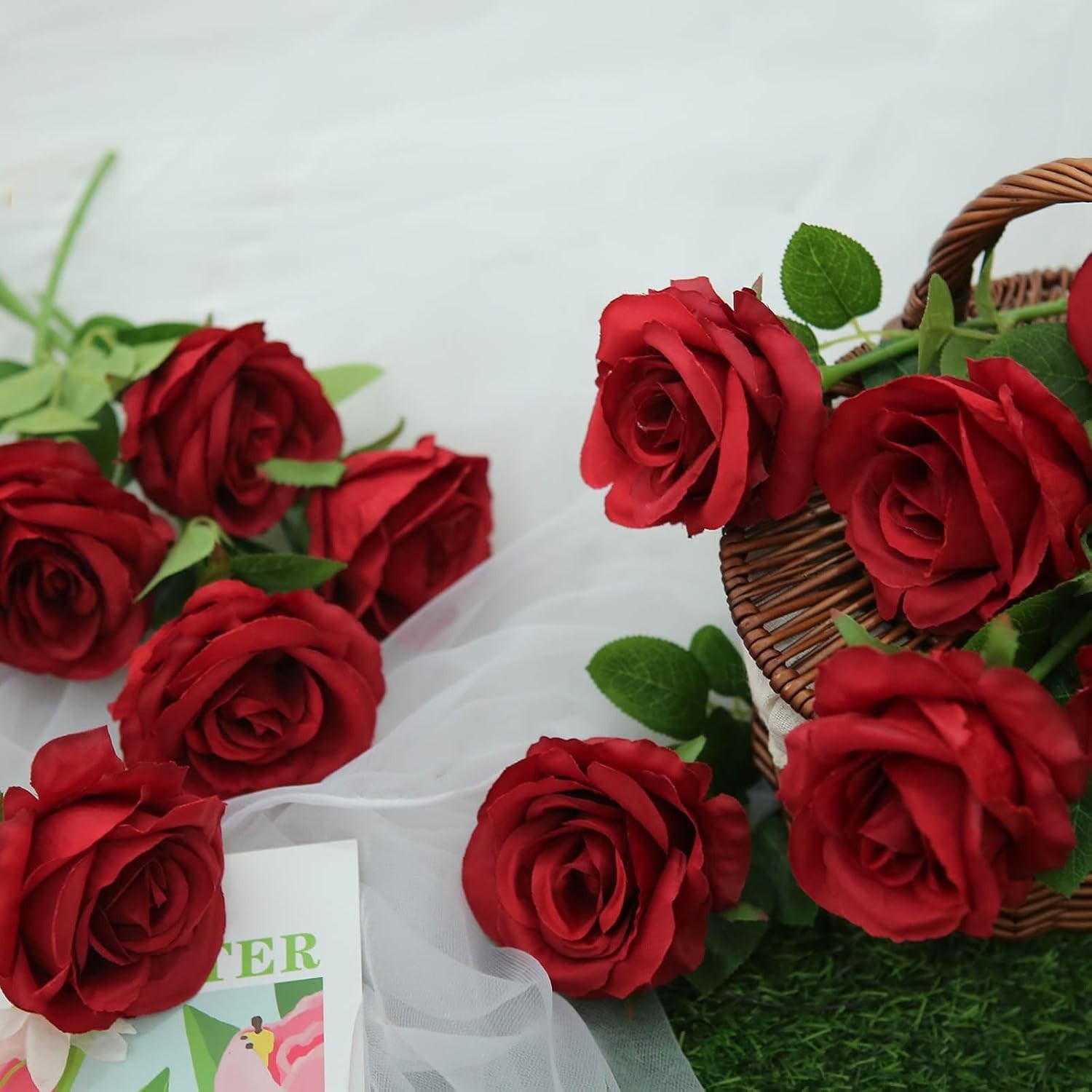 Burgundy Silk Roses 12 Pack with Flexible Stems for Creative Floral Arrangements