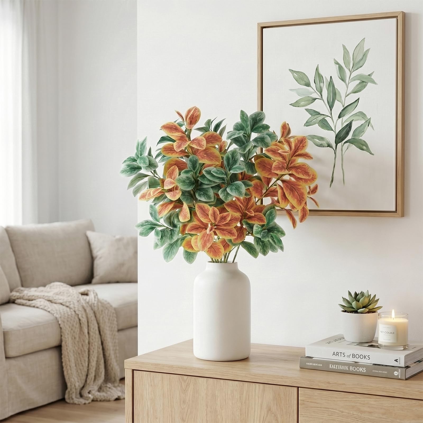 3 Pcs Artificial Yellow Leaves Branches 27.5″ Faux Fall Leaf
