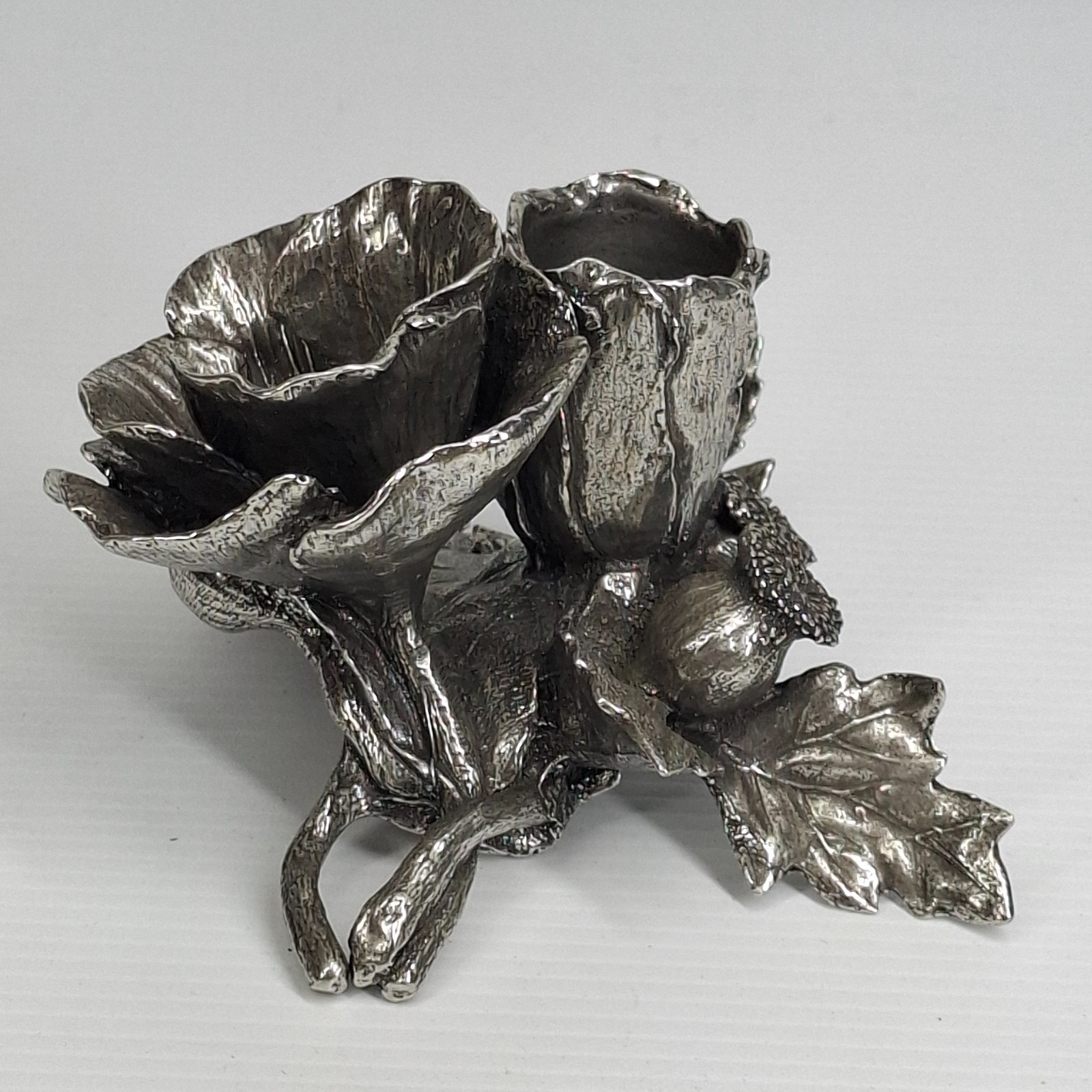 Vintage Royal Selangor Pewter Poppy Flower Candle Stick/Stand Holder Solid Heavy
