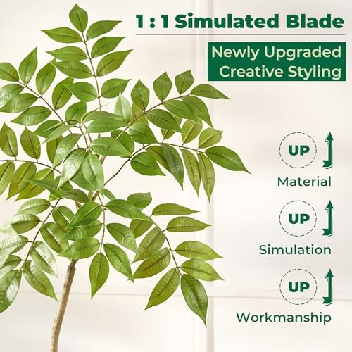 6.5FT Artificial Sumac Tree with White Pot, Tall Faux Plants Indoor, 6ft 6in