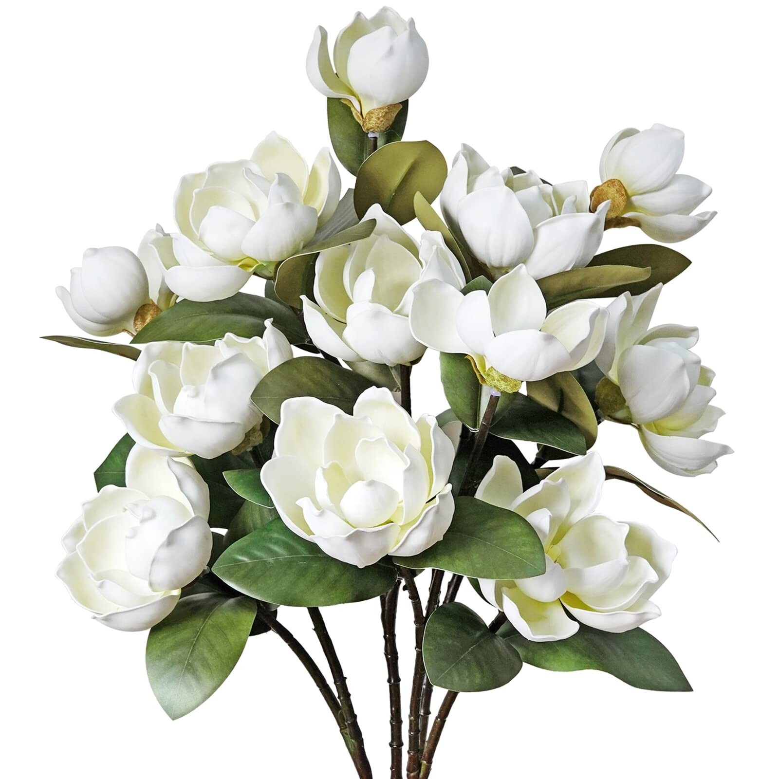4 Pcs Vintage 12 Heads Artificial Magnolia Flower Foam Long Stem Flower Bouqu…