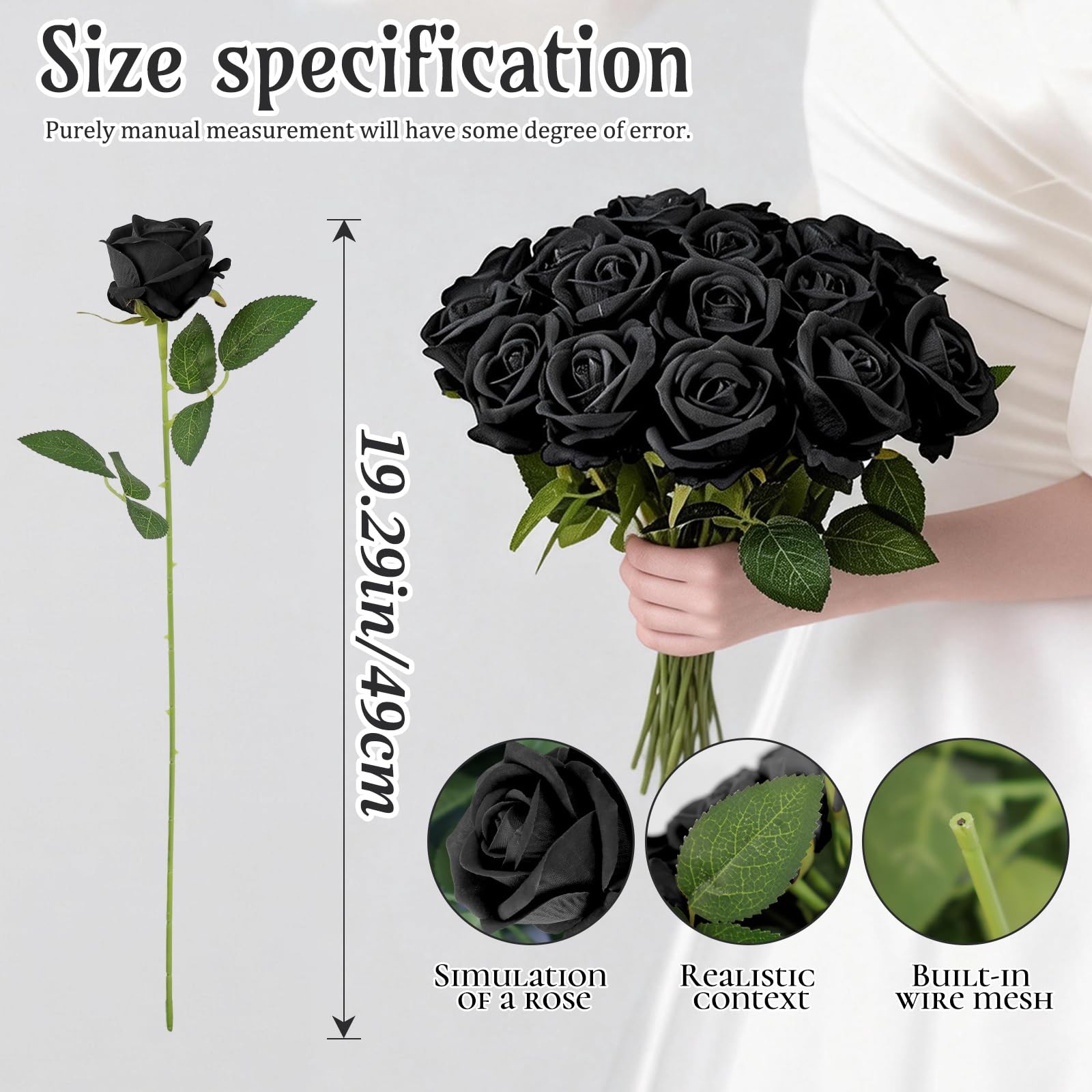 12 Pcs Artificial Flowers Black Roses, Real Touch Fake Flowers with Stem Foam…