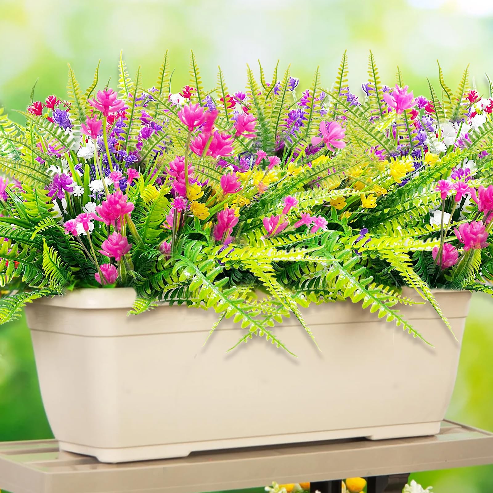 14pcs Artificial Flowers Outdoor UV Resistant Fake Flower for Outside Faux Gr…