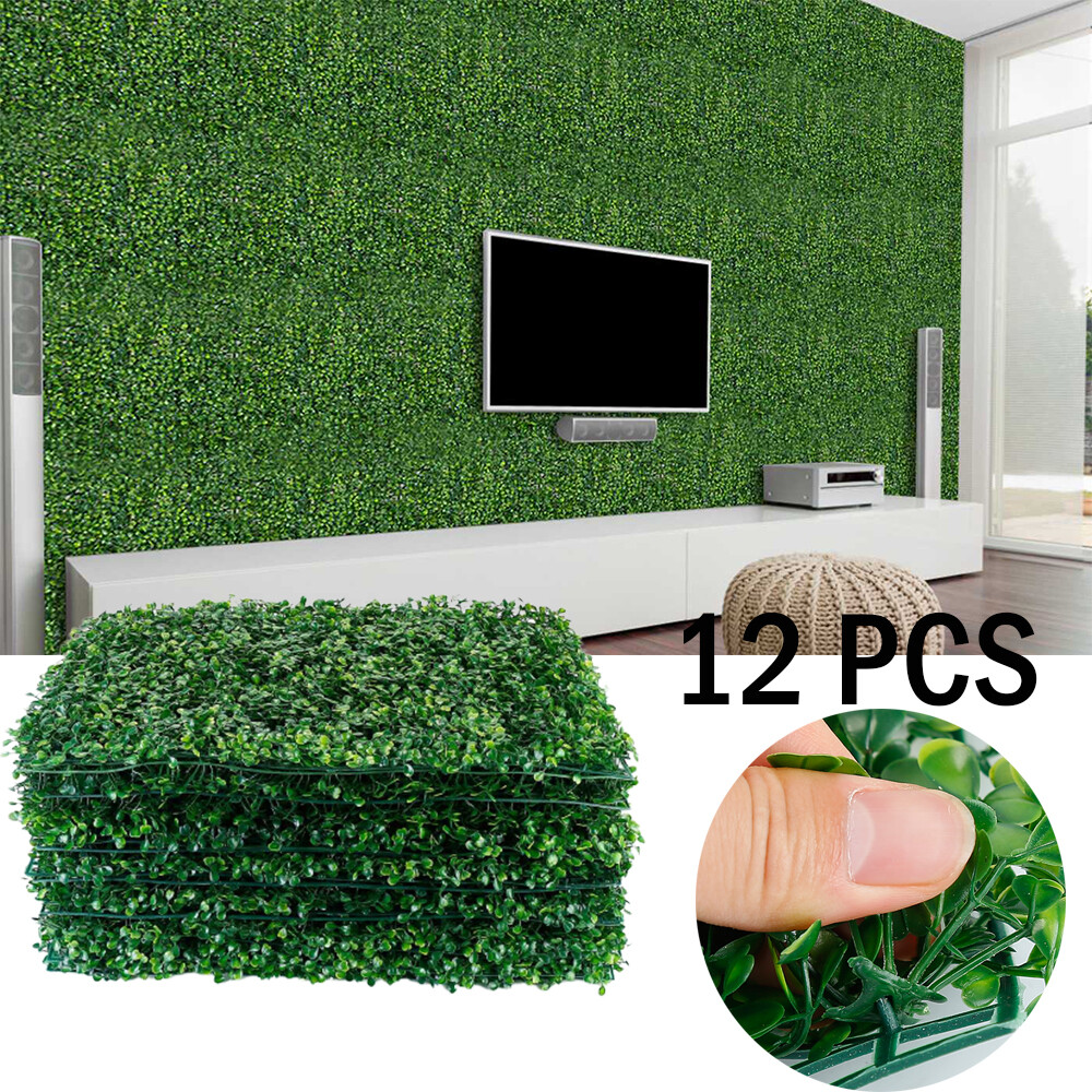12PCS Artificial Plant Wall Fence Panel Decor Greenery Hedge Grass 24″ x 16″