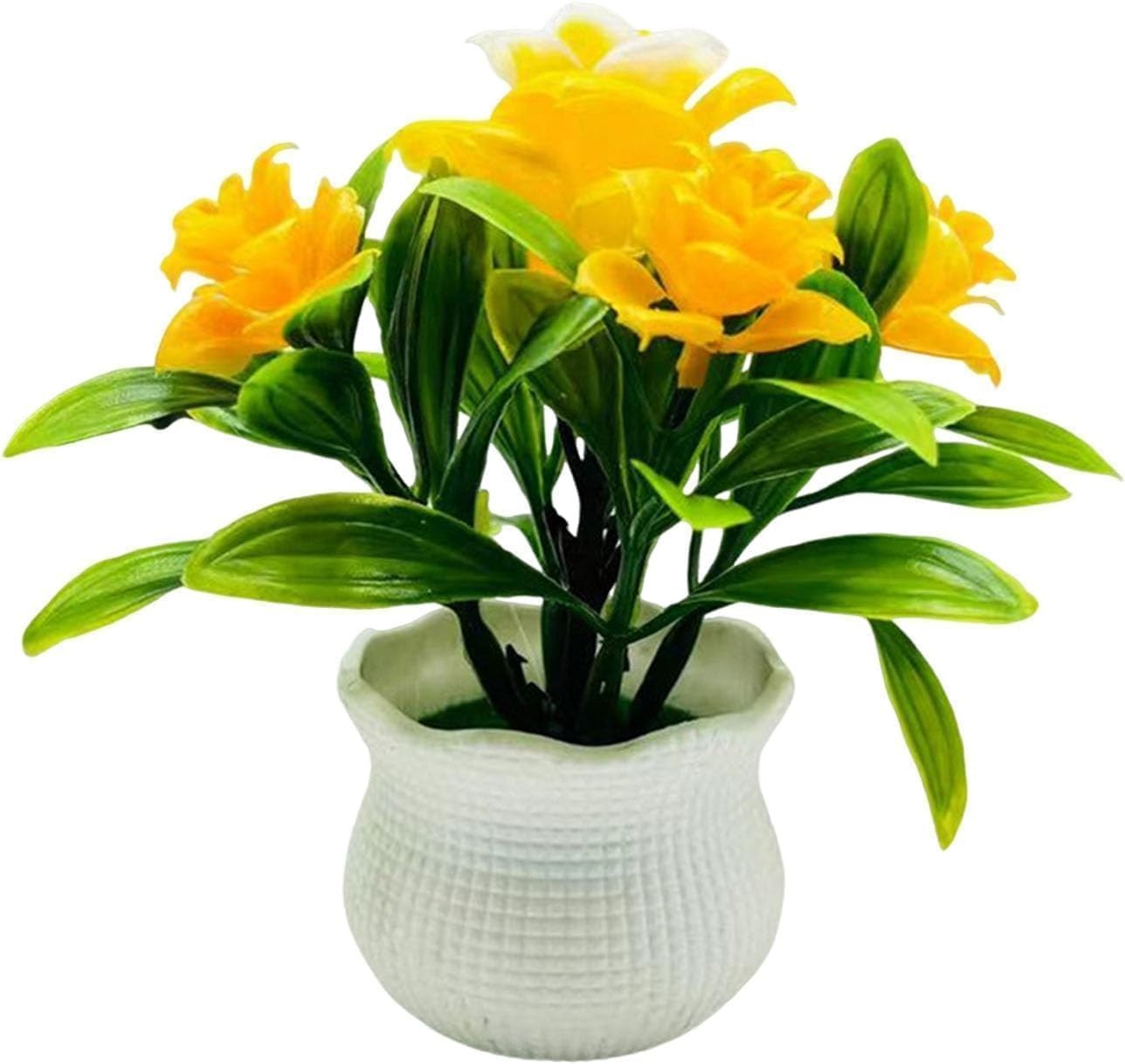 Yellow Faux Roses – 5-Petal Bloom Potted Arrangement for Home/Wedding/Garden …