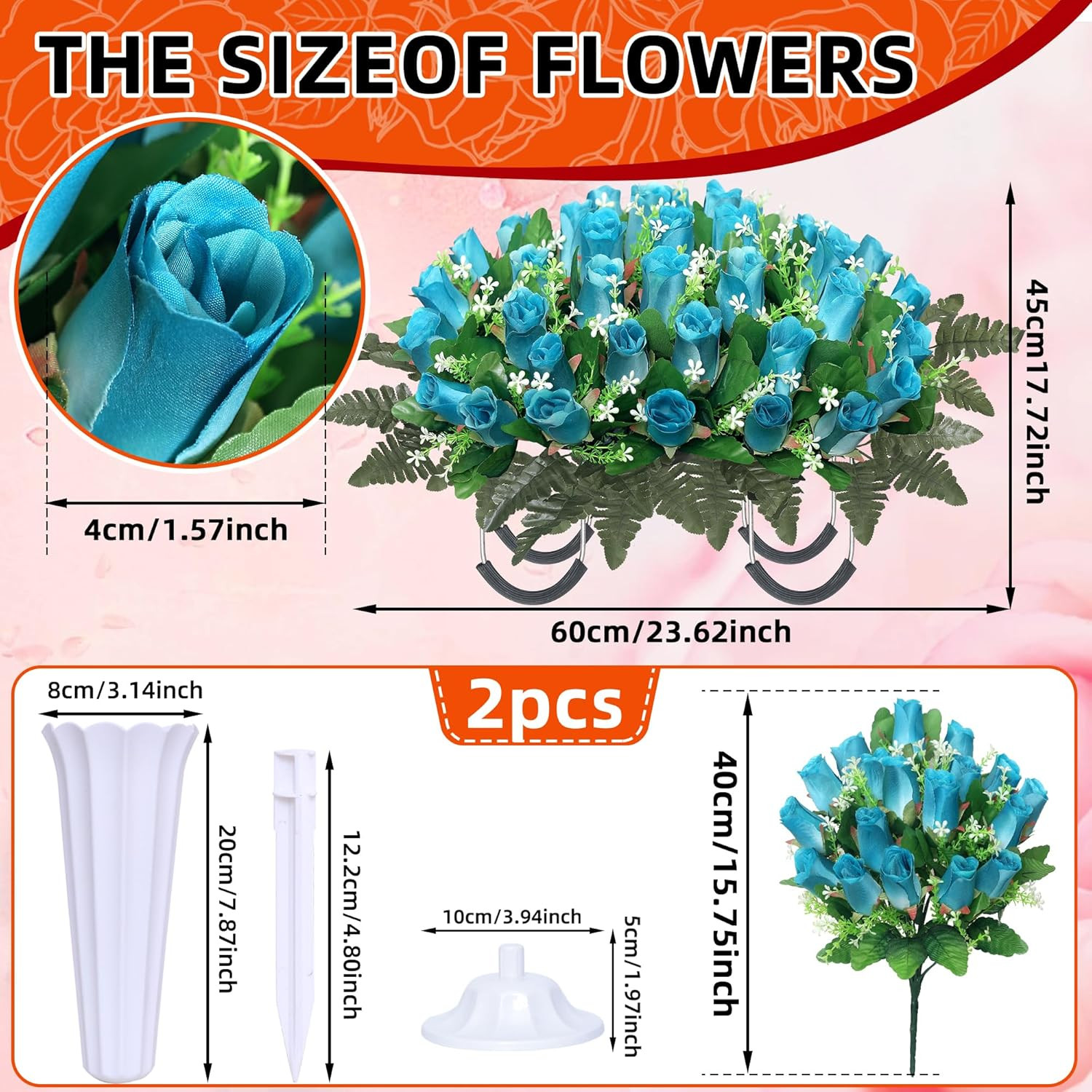 Deep Blue Artificial Cemetery Flowers – 3 Sets for Grave Decoration