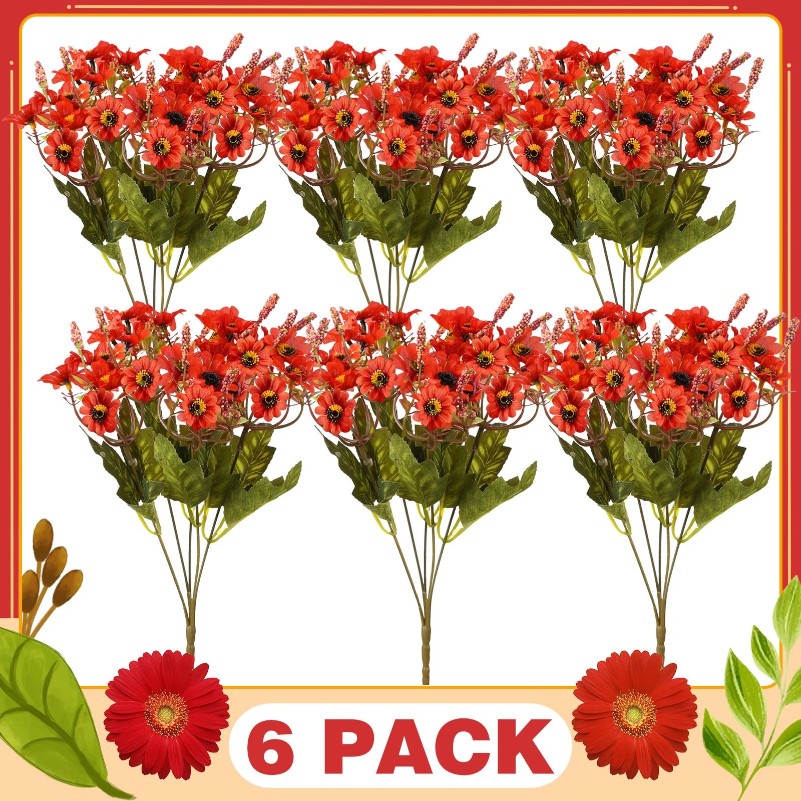 6 Bundles Fall Artificial Flowers for Outdoors Fake Daisy Bouquet Silk Mums F…