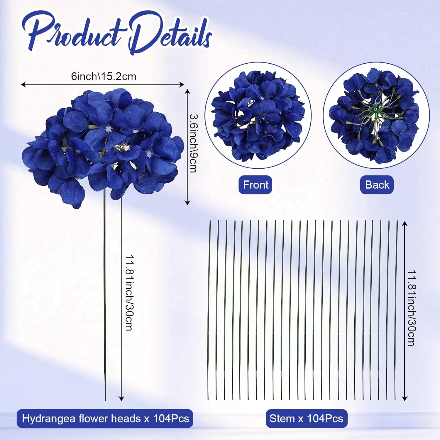 104 PCS Hydrangea Flower Heads with Stems for DIY Floral Arrangements