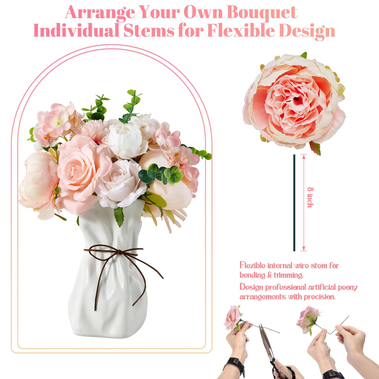 Peony Flower , 33PCS Artificial Peony Stems, Peach Pink Mix