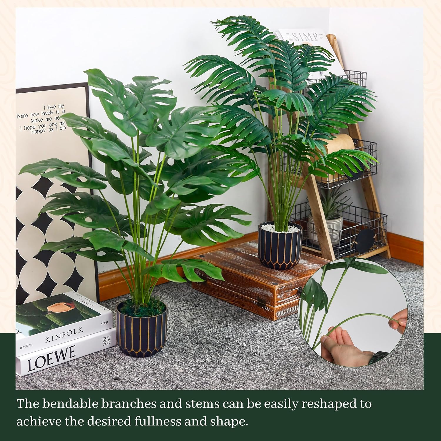 28″ Fake Palm Tree Large Artificial Potted Monstera Plants Indoor for Home Porch
