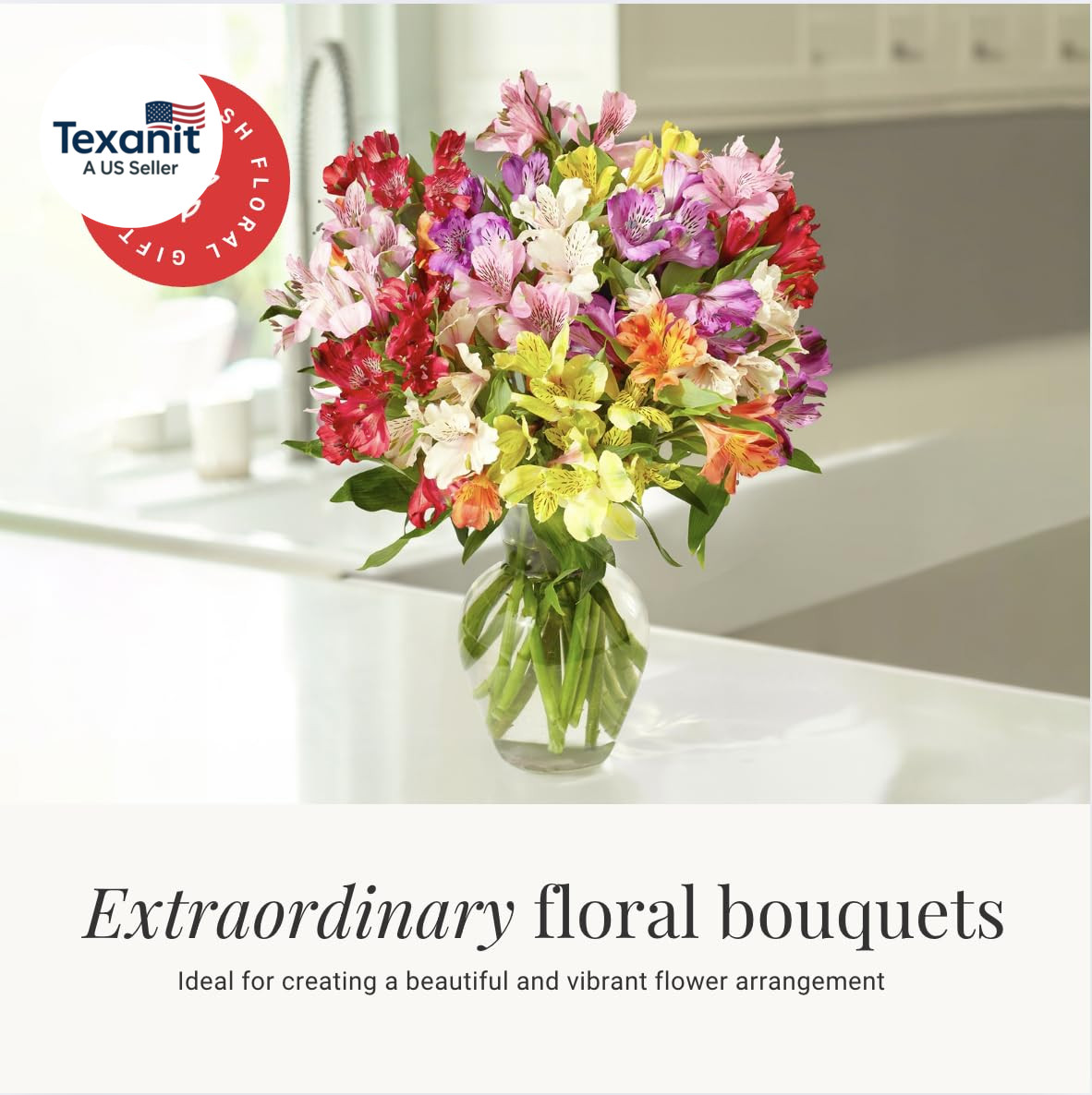 24 Multicolored Alstroemeria Bouquet Flowers, Long Lasting & Hand-Tied, Farm Fre