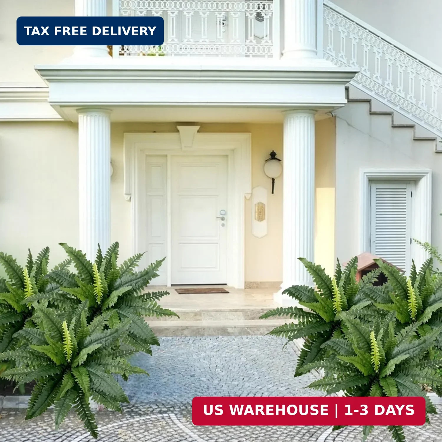 Artificial Boston Ferns Bush Plants Large, Set of 3 Large Artificial Ferns for O
