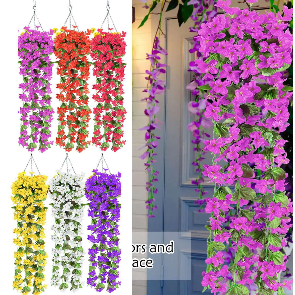 LOT Artificial Violet Flowers Fake Plants Decor Hanging Outdoor Home Yard Garden