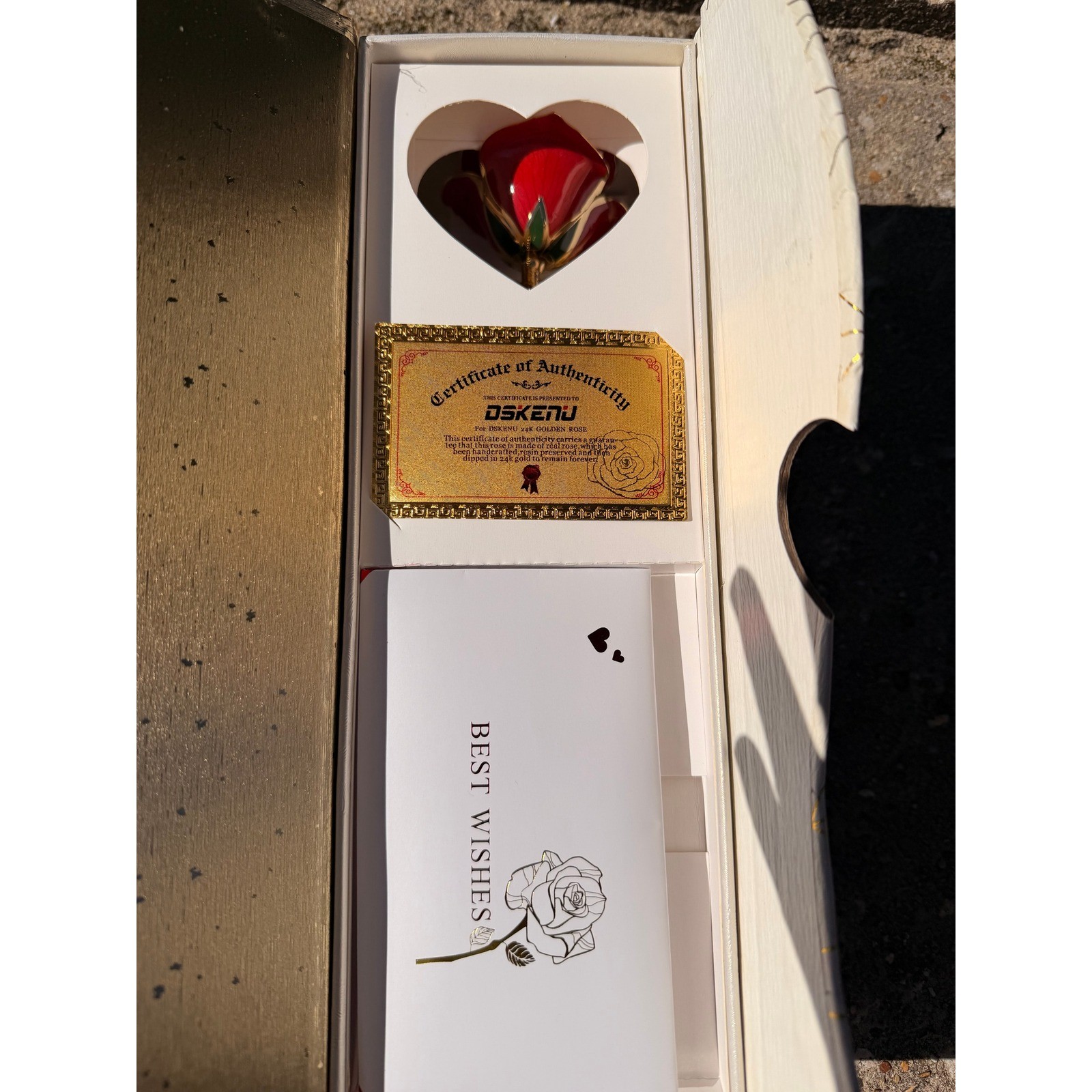 DSKENU 24K Gold Plated Resin Preserved Real Red Eternal Rose Gift Box Set