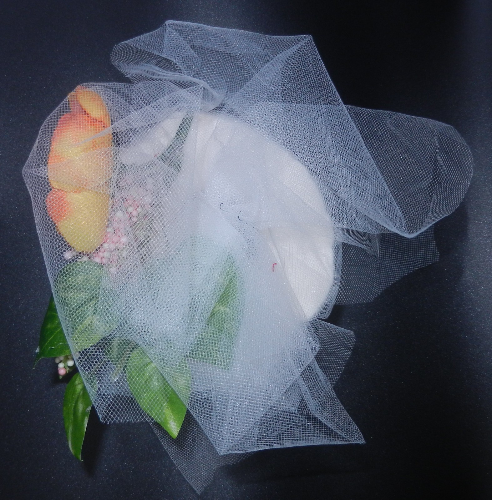 Blue Butterfly Embroidered Toiletpaper Roll wrapped in Tulle w/Rose on top!