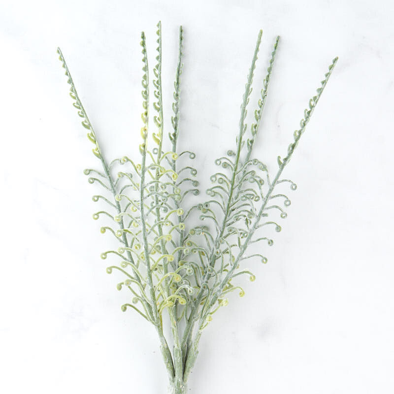 Set of 6 Flocked Artificial Mixed Green Spiral Fern 15″ Floral Stems