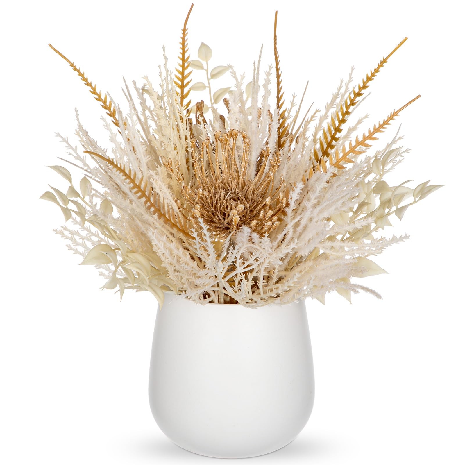 Hollyone Faux Pampas Grass with Vase, Artificial Pampas Grass Flowers Bouquet…