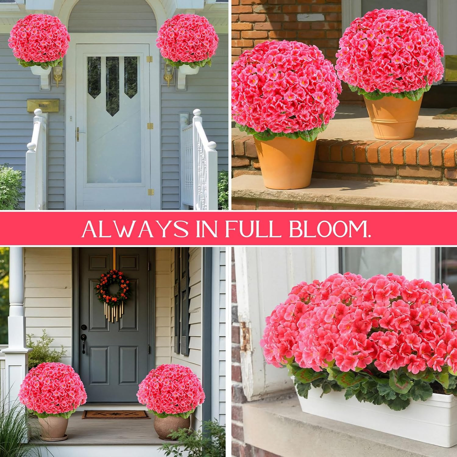 2 Pack 20″ Pink Artificial Geraniums for Outdoor & Indoor Decor