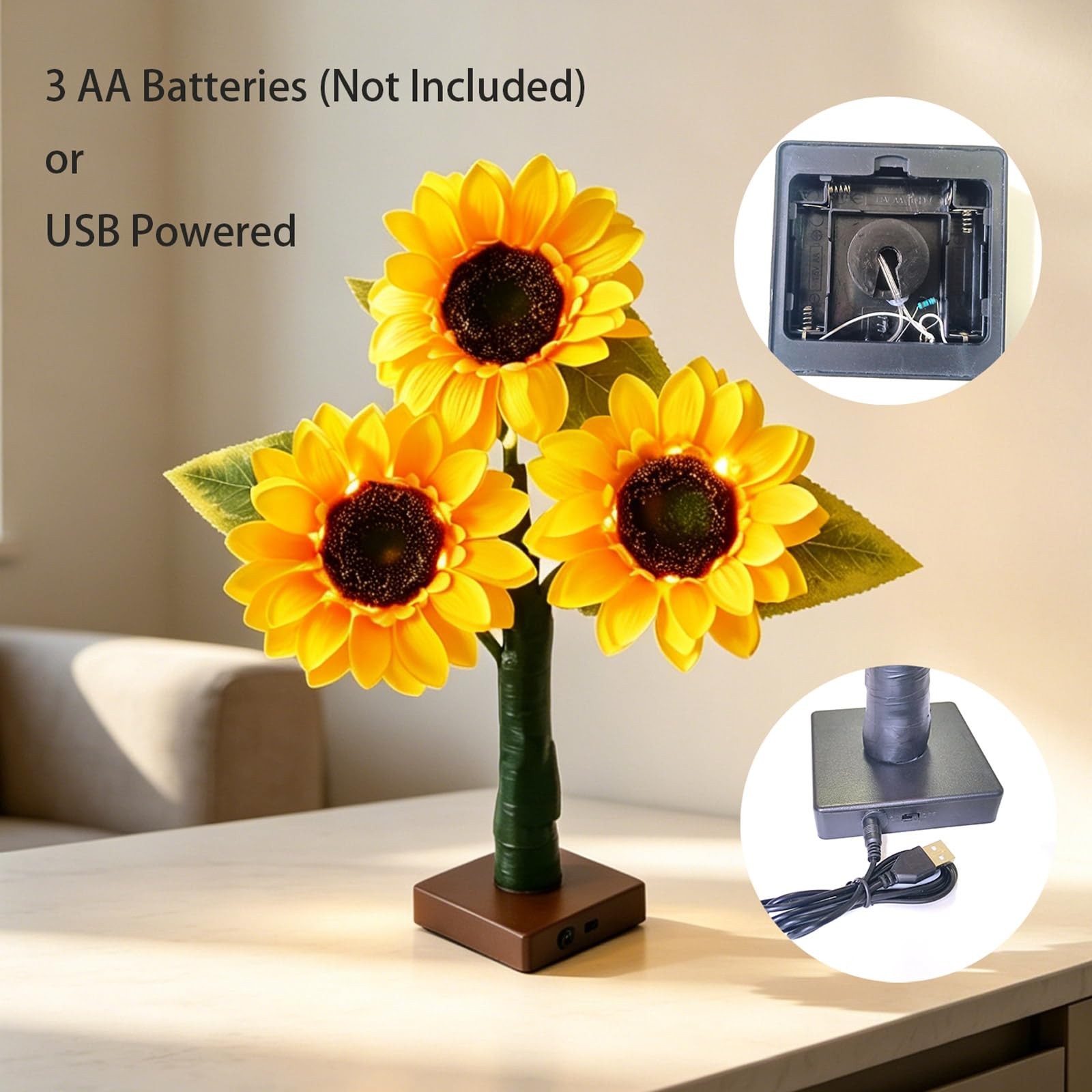 18 Inche Sunflower Tree Light, 33 Warm White Lights with 2 Modes, USB/Battery…