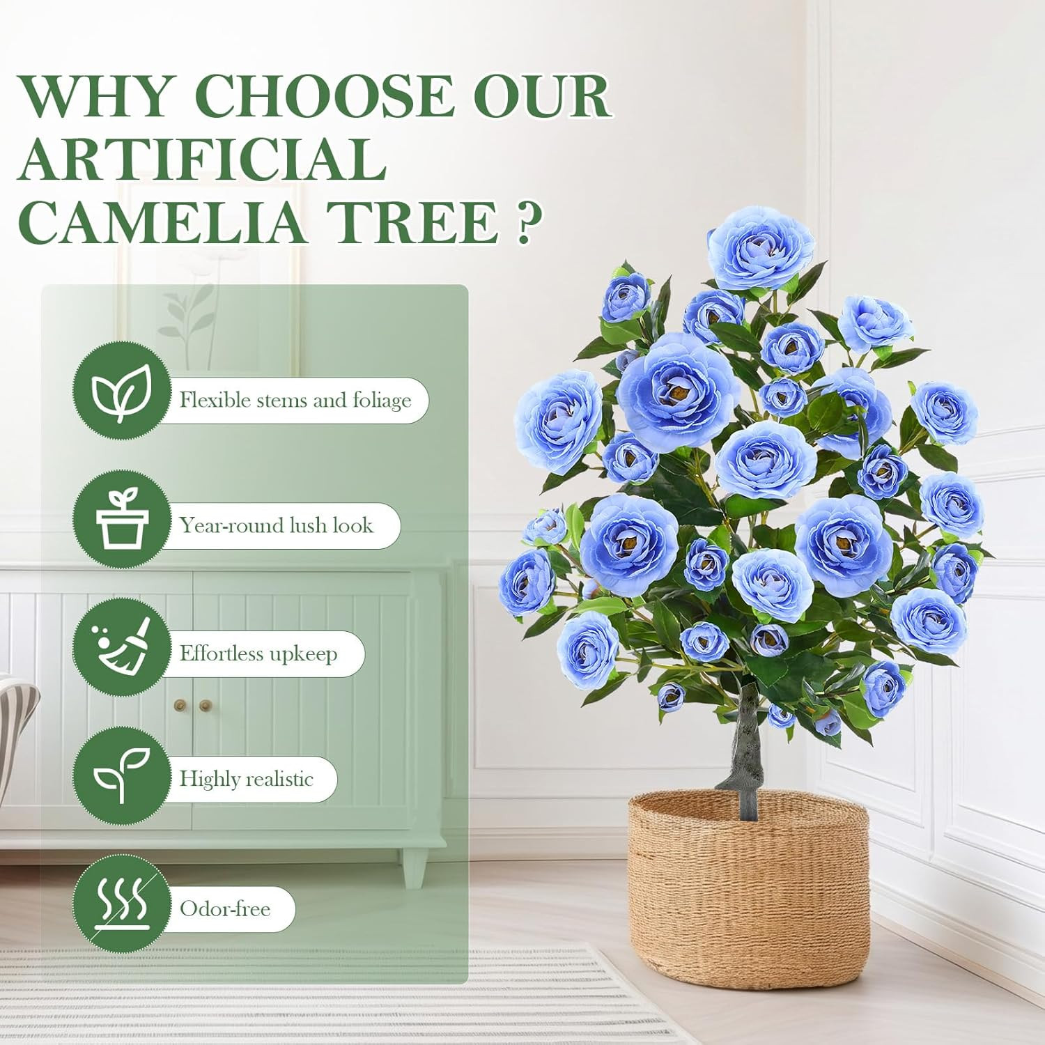 4 Pack 36″ UV Resistant Light Blue Artificial Camellia Flower Trees