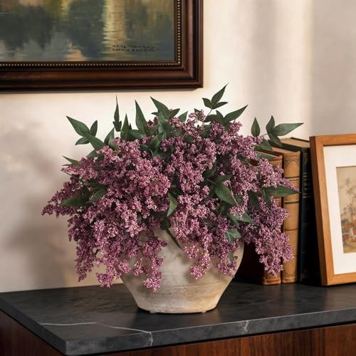 Set of 6 Dusty Plum Artificial Nandina Berry Stems – 17″ Realistic Faux
