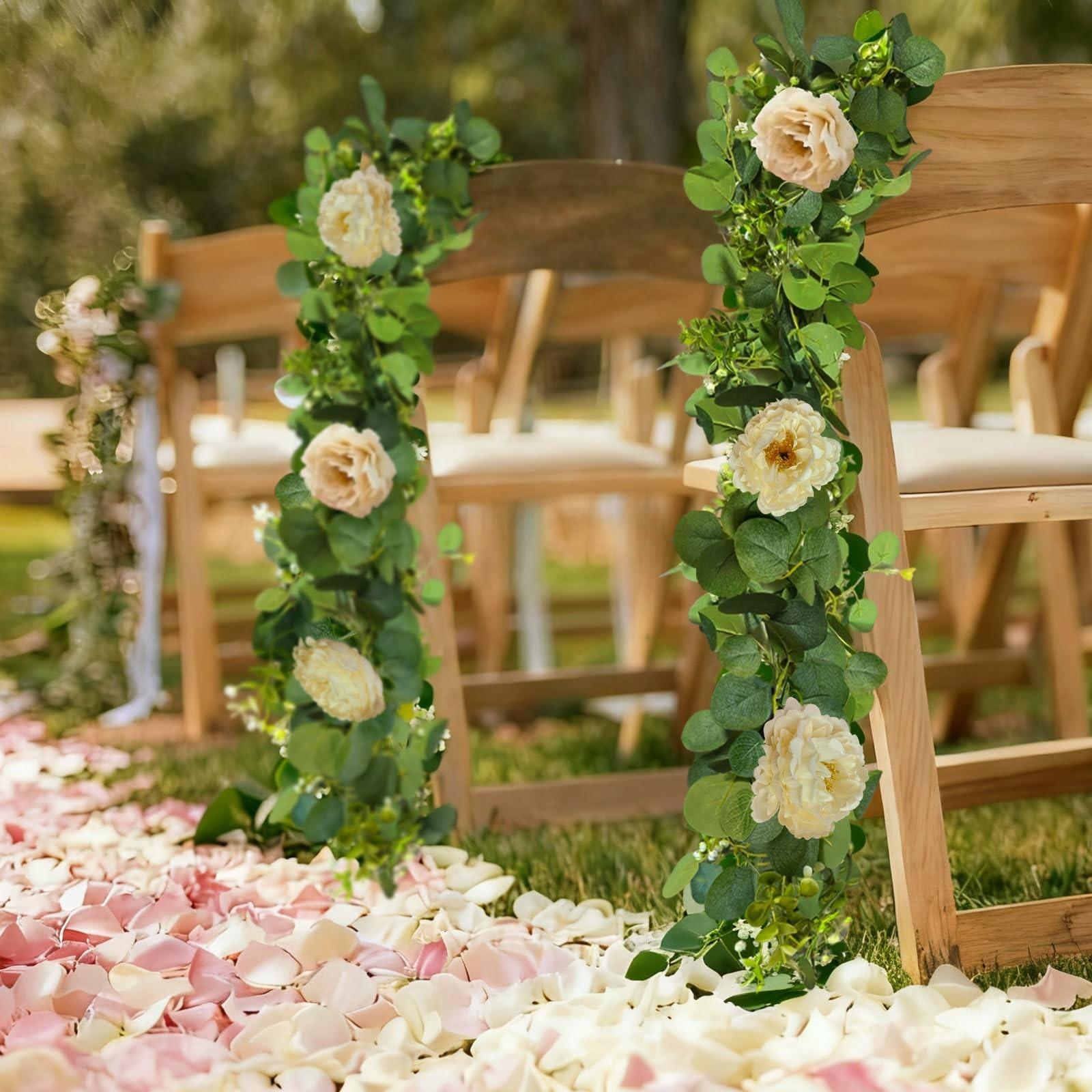 4 Packs 24FT Artificial Eucalyptus Flower Garland with White Camellias, Faux …
