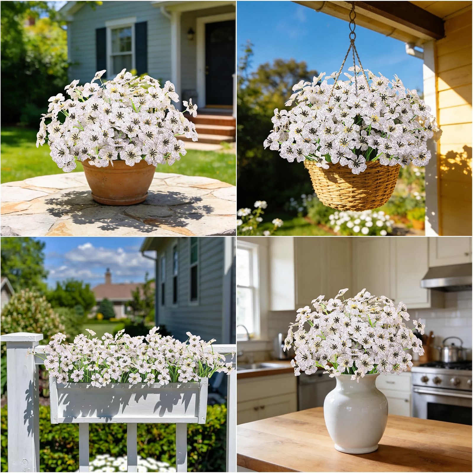 24 Bundles Artificial Flowers for Outdoors, Fake Silk Flowers UV Resistant Fa…