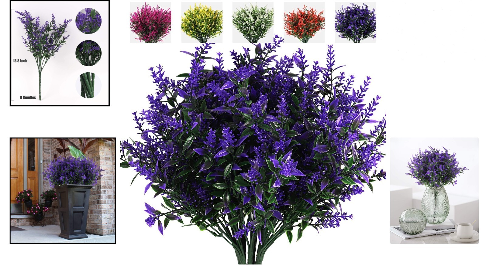 Artificial Lavender Flowers 8 Bundles UV Resistant Outdoor Decor Indoor Garden