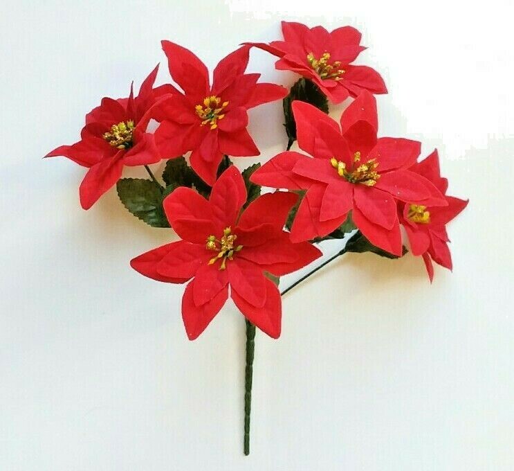 (Pack of 12) 6-3.5″ Red Poinsettias 12″ Bush Silk Flower Christmas Home Decor US