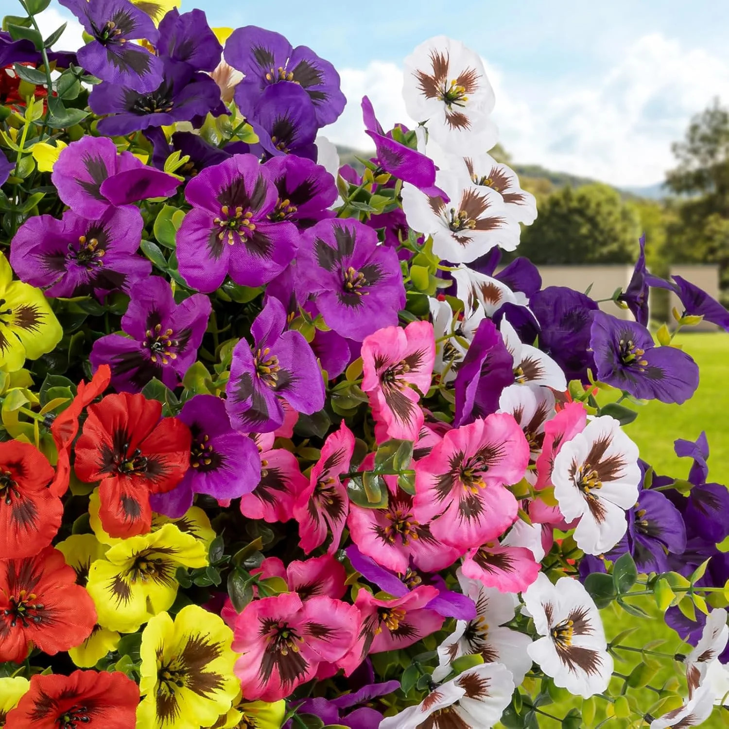 24 Bundles Artificial Fake Flowers Plants for Outdoor Decoration(6 Color) | Faux