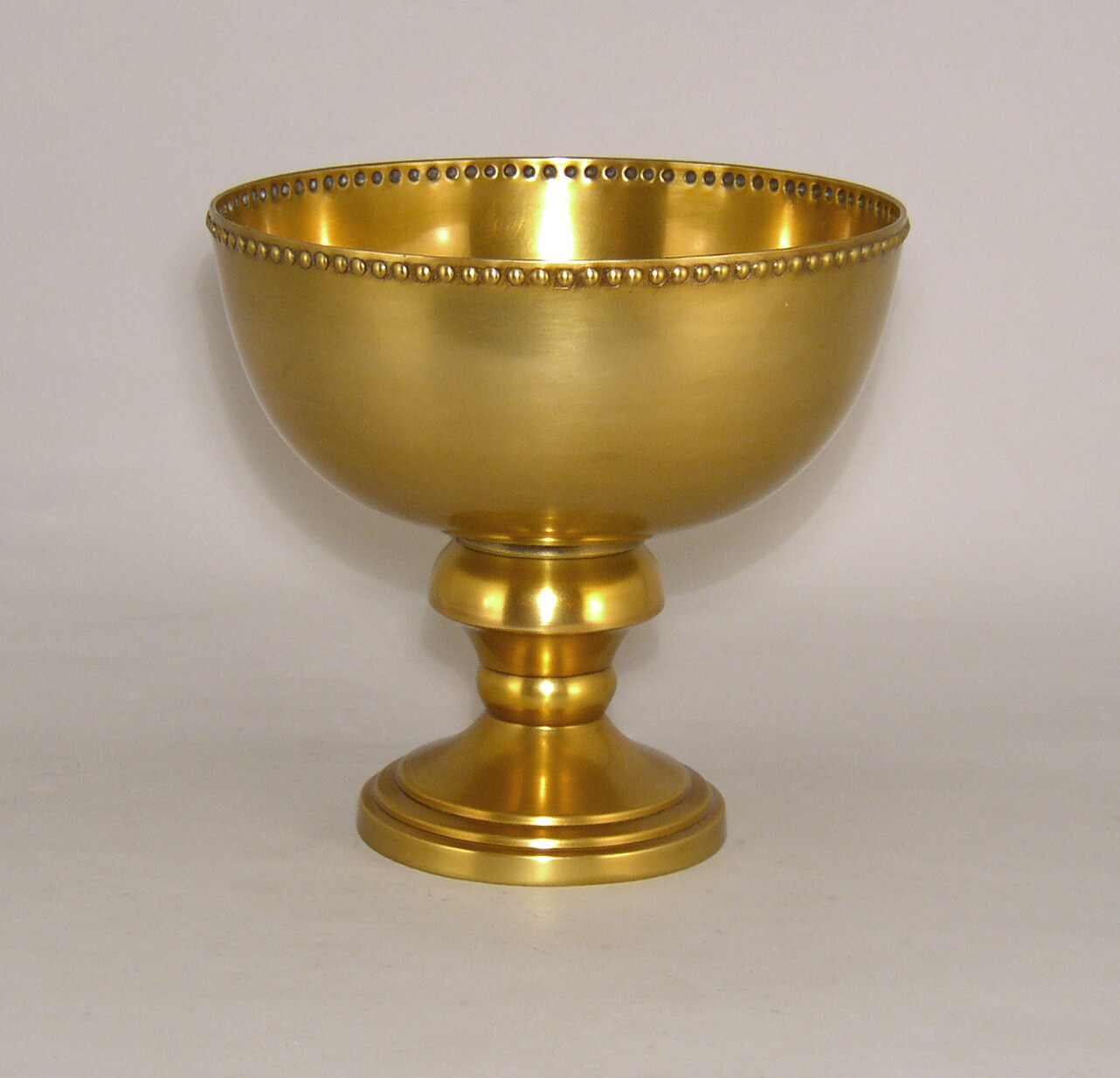 Compote Bowl Vase Gold Finish Aluminum Bead Border Pedestal 6″D 5.75″H Set/2