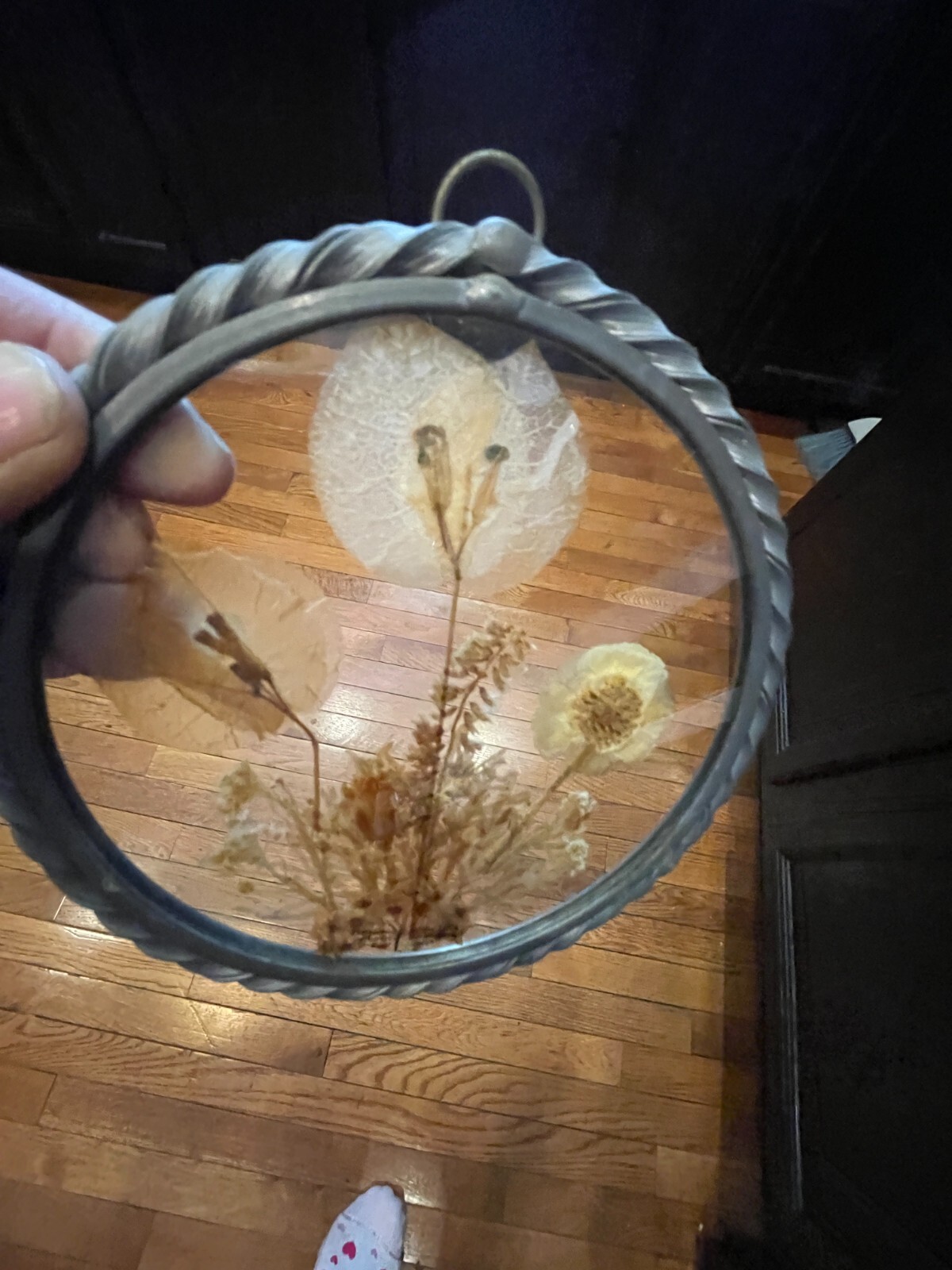 Vintage Lasting Impressions Real Dried Pressed Flowers In Glass W/ Metal Frame
