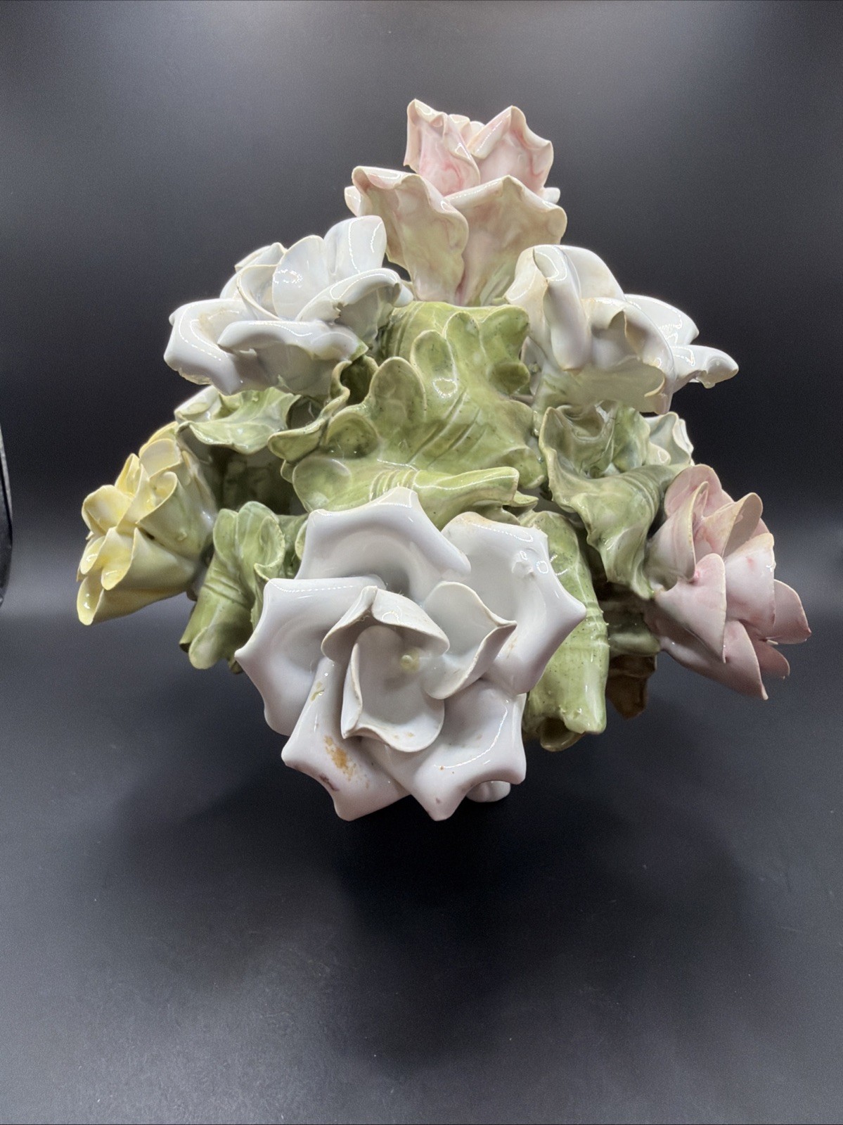 Porcelain Deane Taylor Import Capodimonte Italy Multi Color Flowers 7” Tall