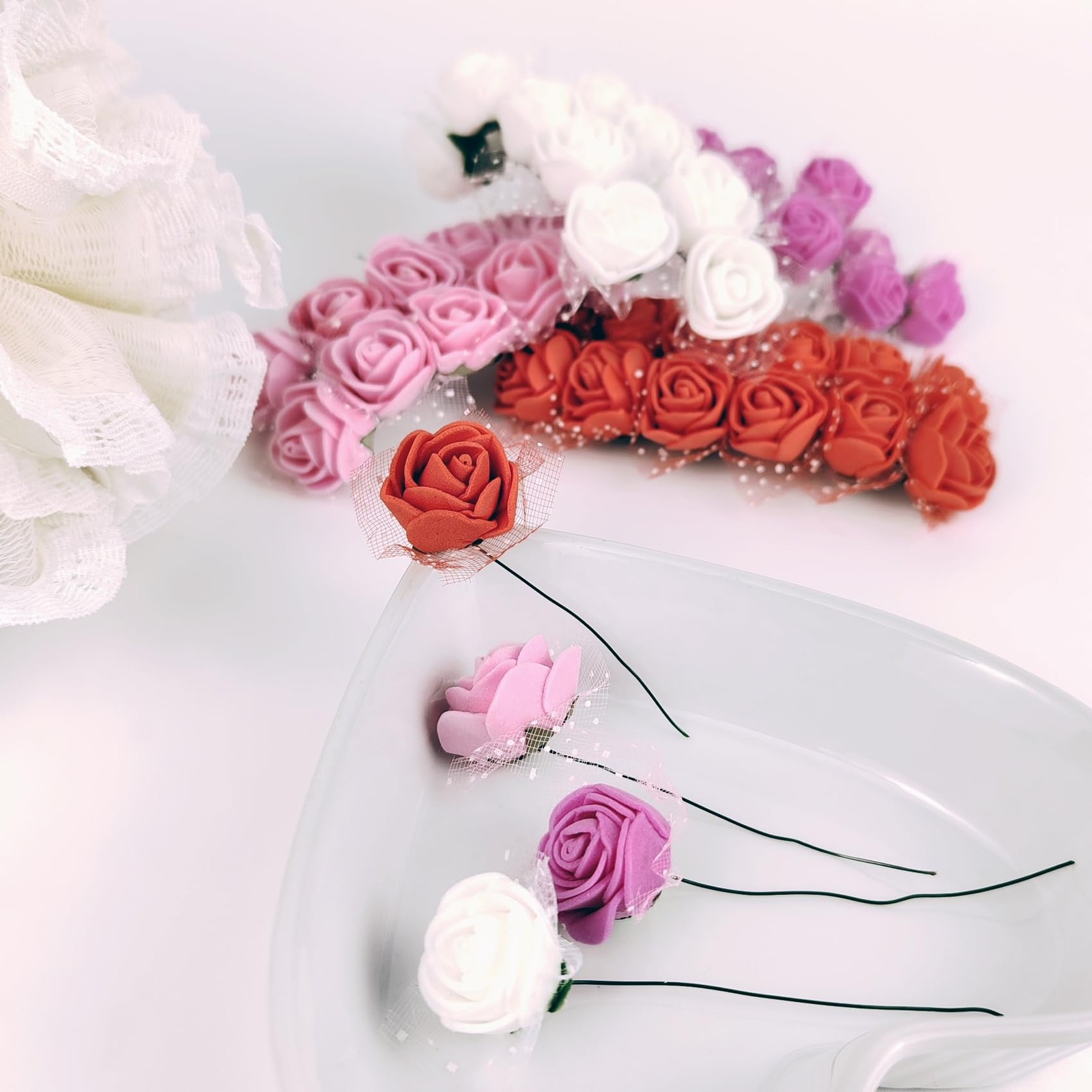 36 PCS Mini Artificial Rose Flower Heads 25mm White Faux Roses DIY Decor