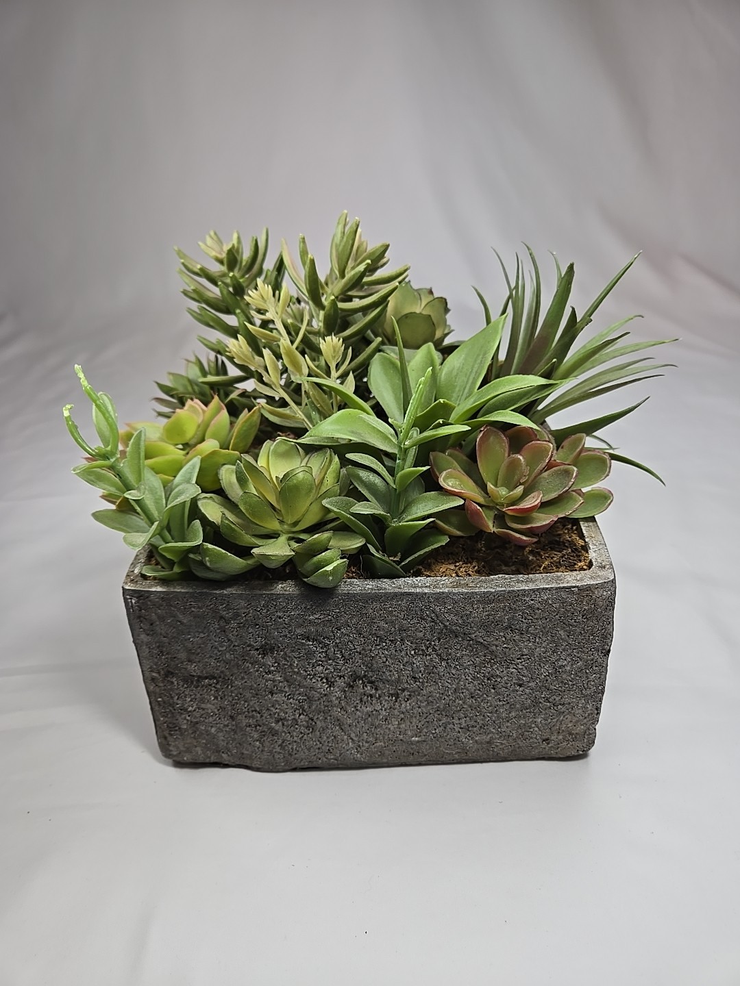17 Pcs Assorted Artificial Succulents Faux Plants in Square Stone Looking Pot