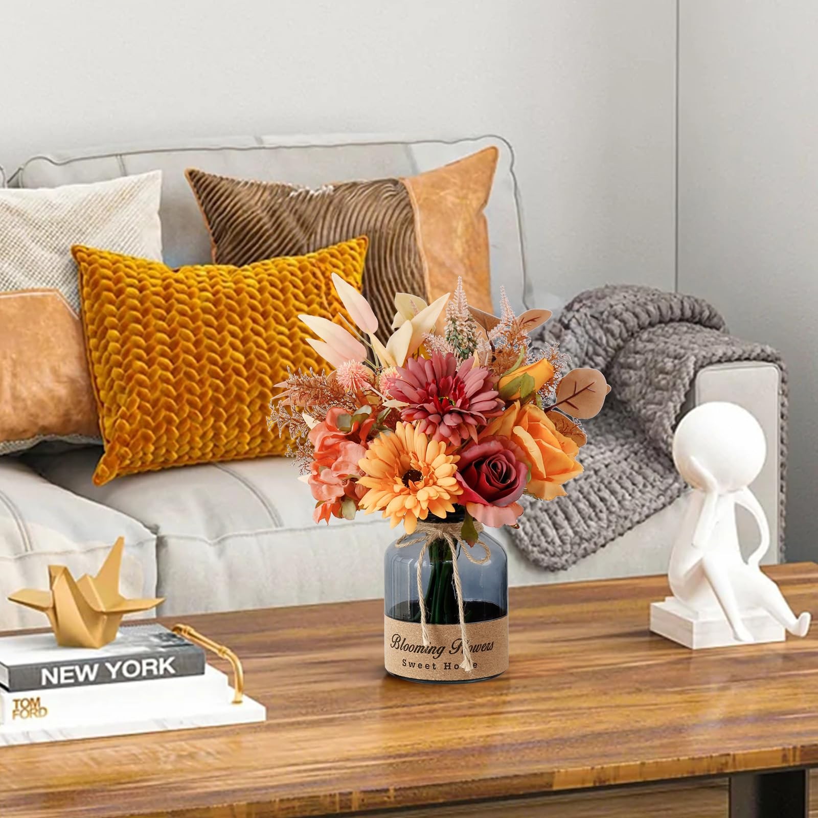 Fake Fall Flowers In Vase Artificial Centerpiece Table Decorations Arrangement