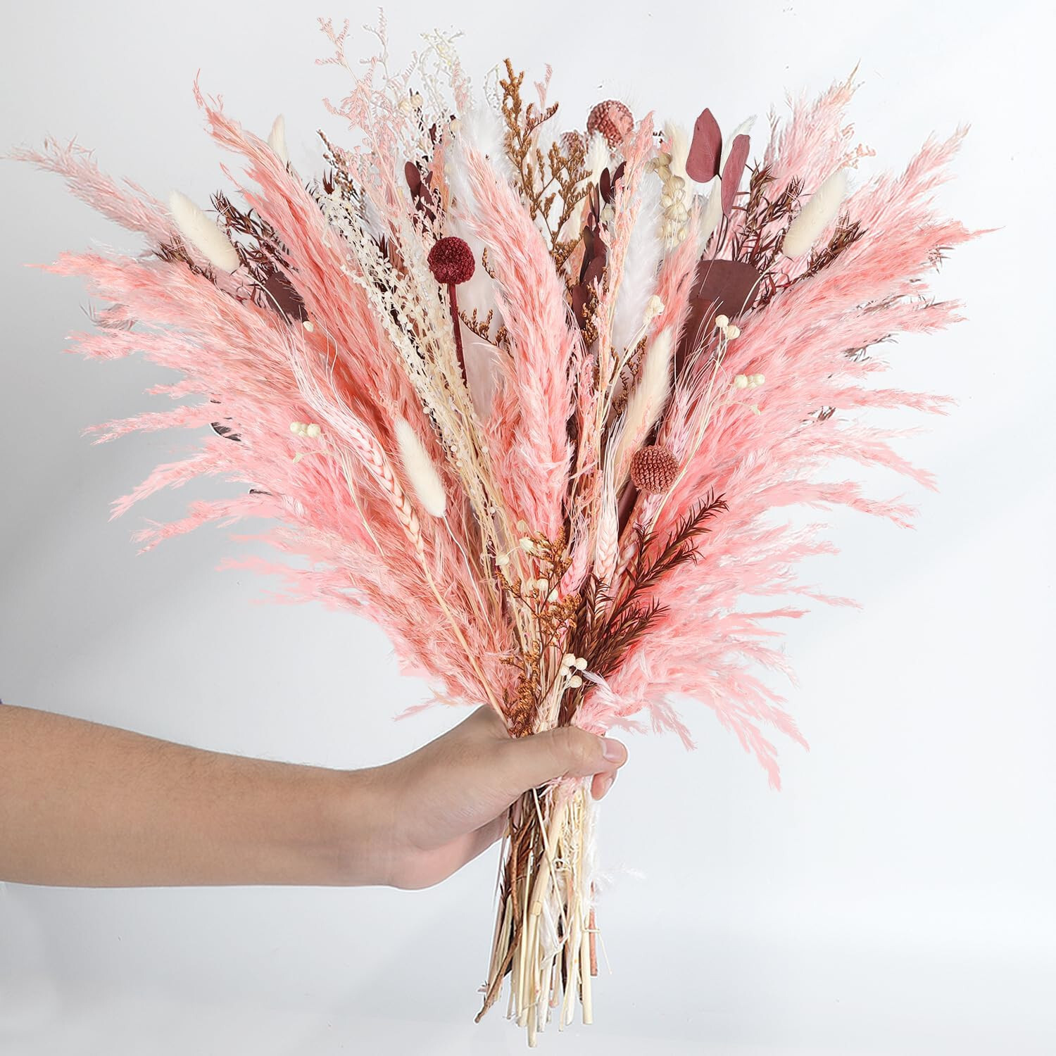 17 Inch Natural Dried Flowers Bouquet Pink Pampas Mix Dry Floral