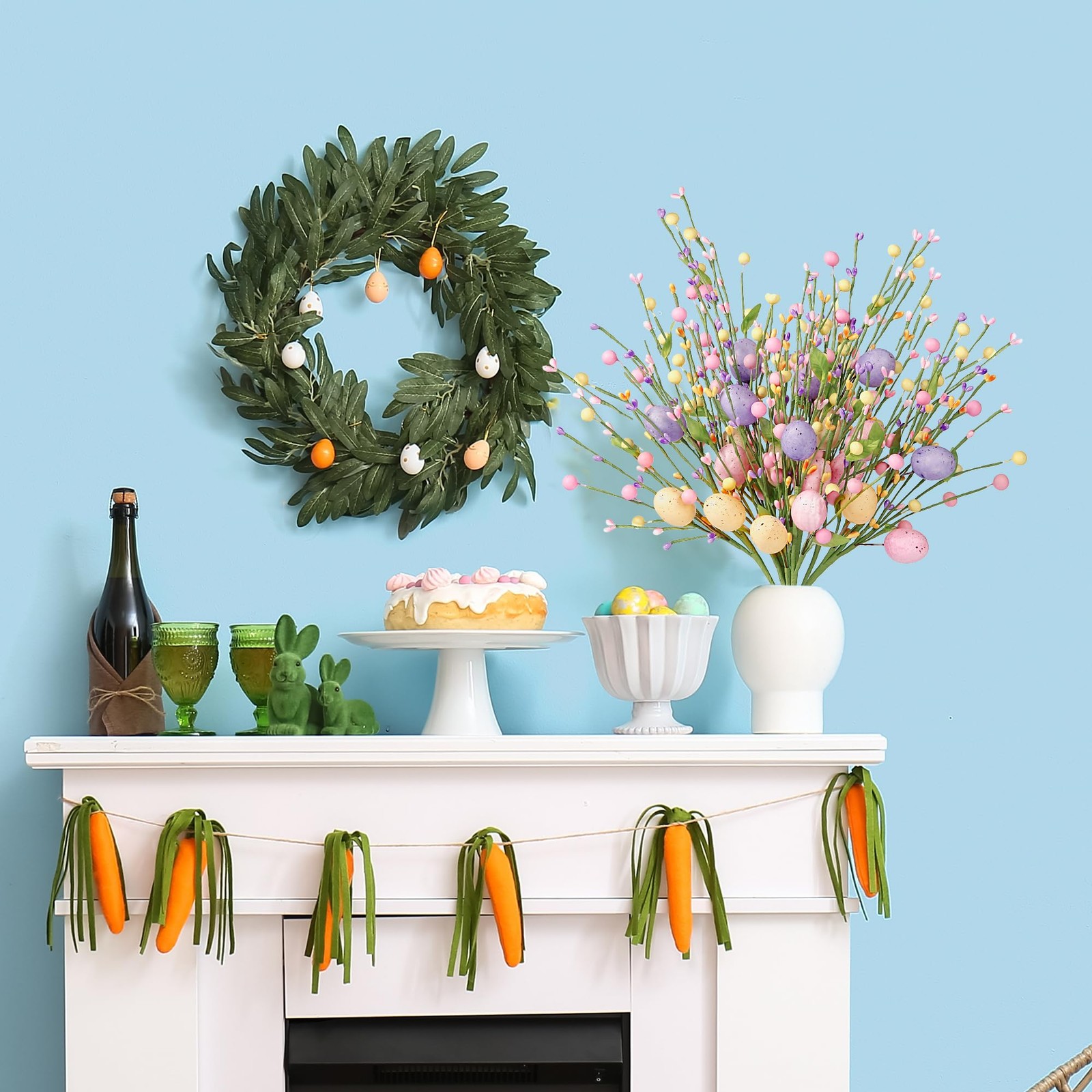 Artificial Easter Stems 6 Pcs Spring Picks with Eggs Colorful Berries Leaves …