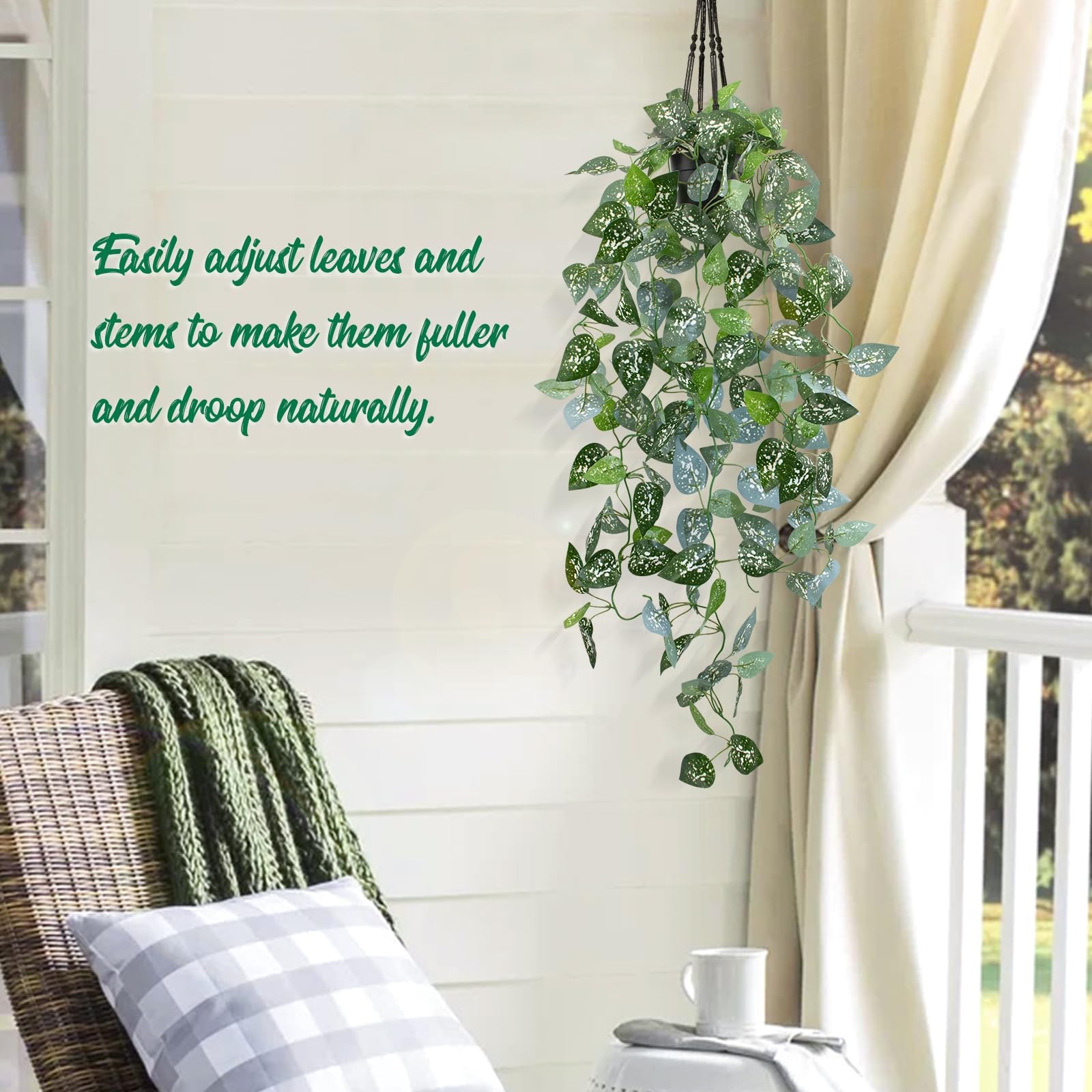39-in Long Fake Hanging Plant with Pot Faux Pothos Artificial Potted Plants S…