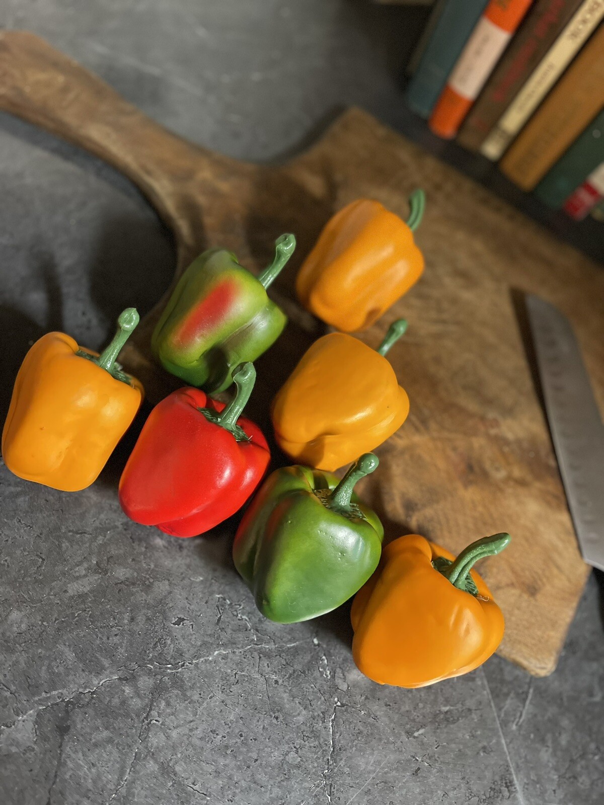 Lot 7 Realistic Red Green Orange Faux Artificial Bell Peppers Fake Food Prop