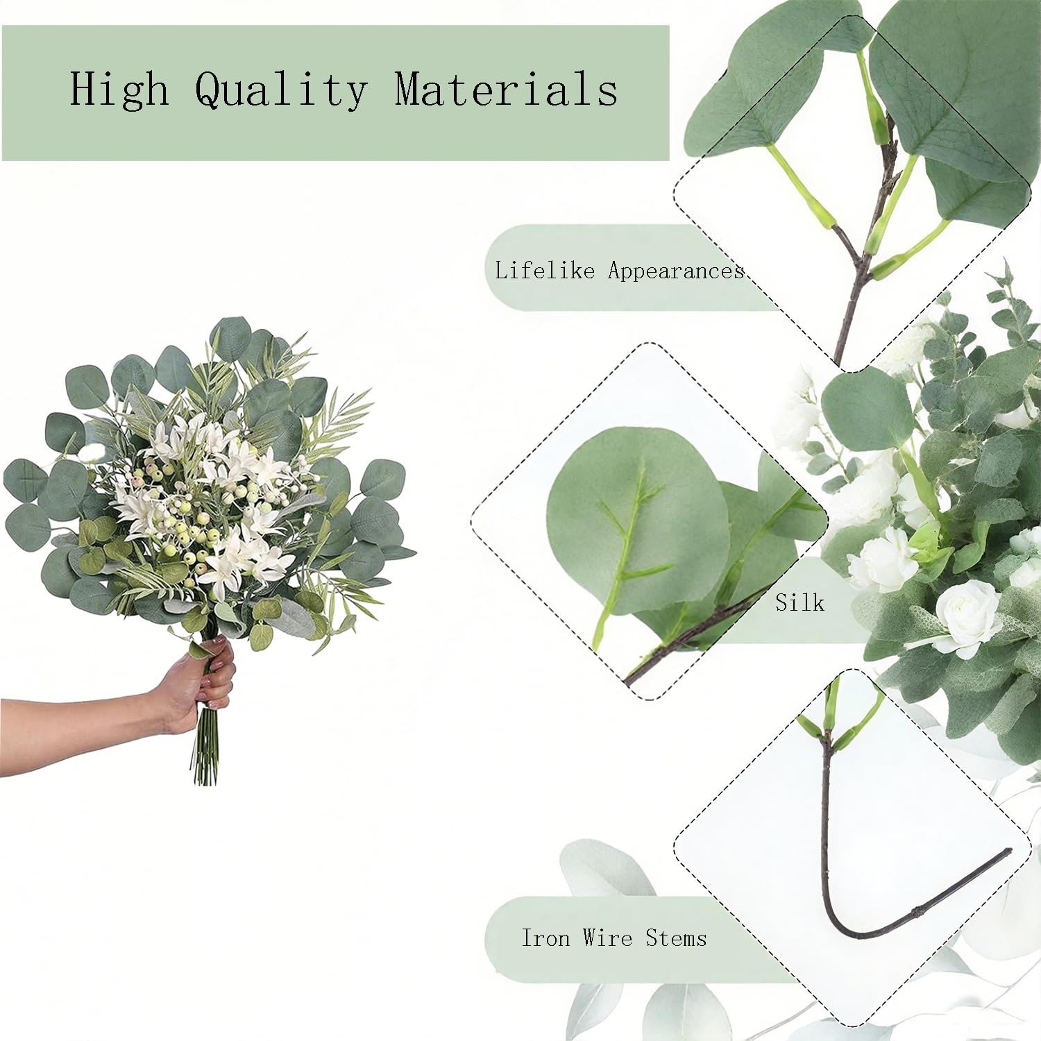 Artificial Eucalyptus Stems 75 Pcs, 8 Kinds Mixed Faux Greenery and Fake Flow…