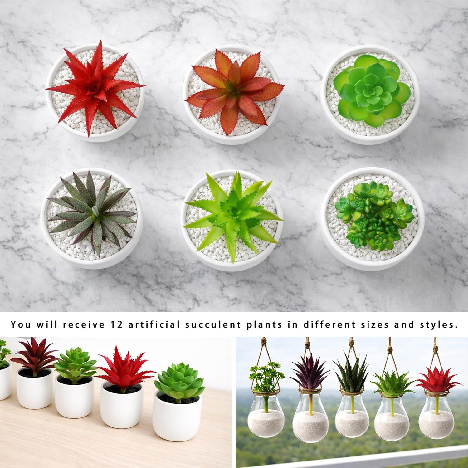 12 Pack Artificial Succulents, Mini Fake Succulent Plants Assortment, Small Faux