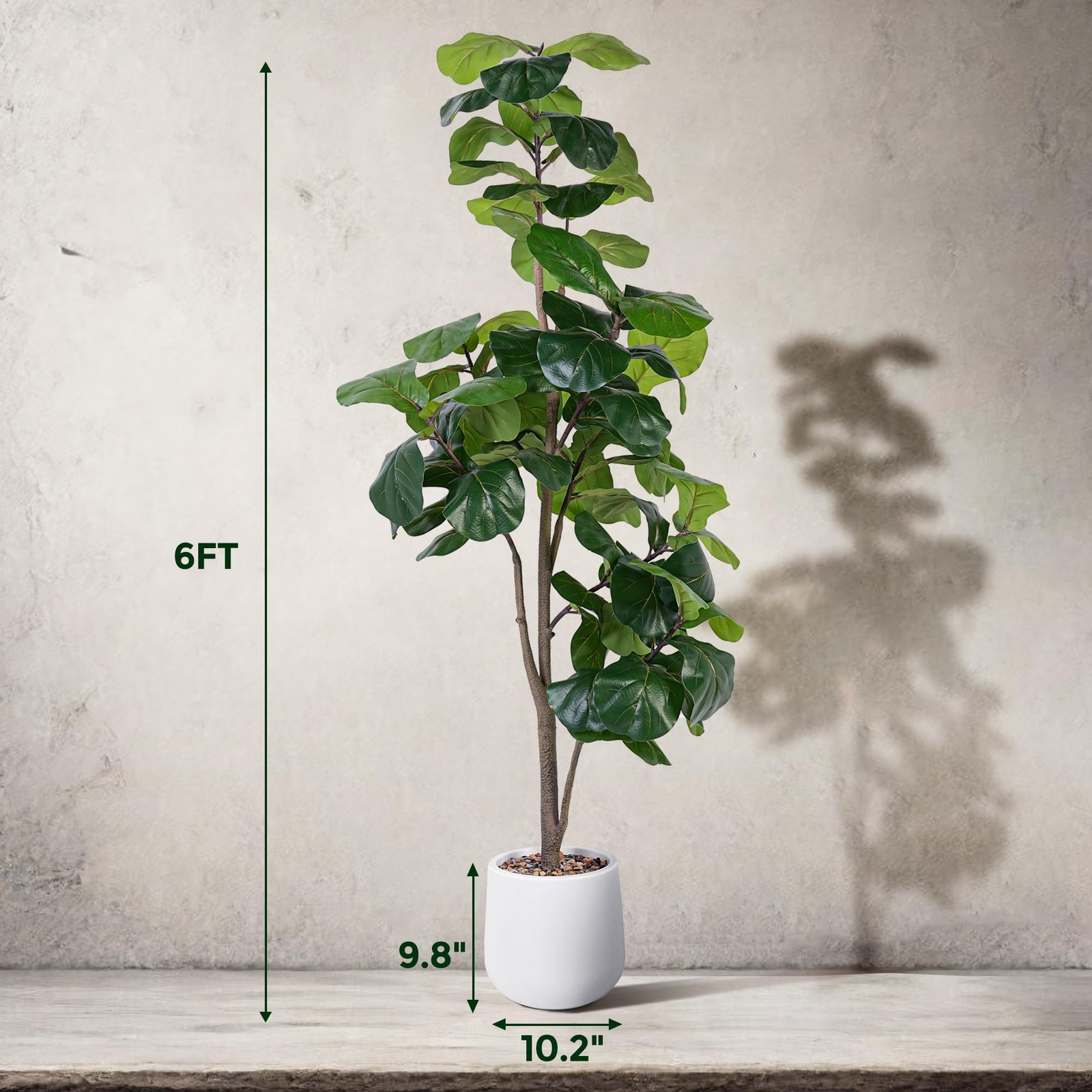 Artificial Fiddle Leaf Tree, 6ft Faux Plant Fake Ficus Lyrata Trees with Whit…