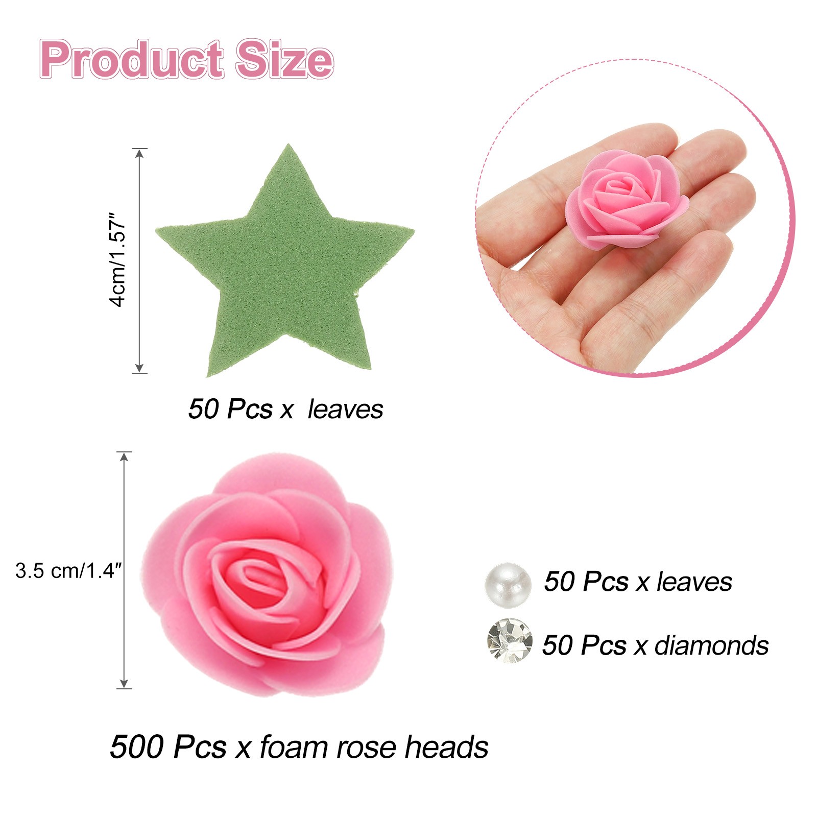 500pcs Foam Rose Heads 3.5 cm for DIY Crafts Accessories, Dark Pink