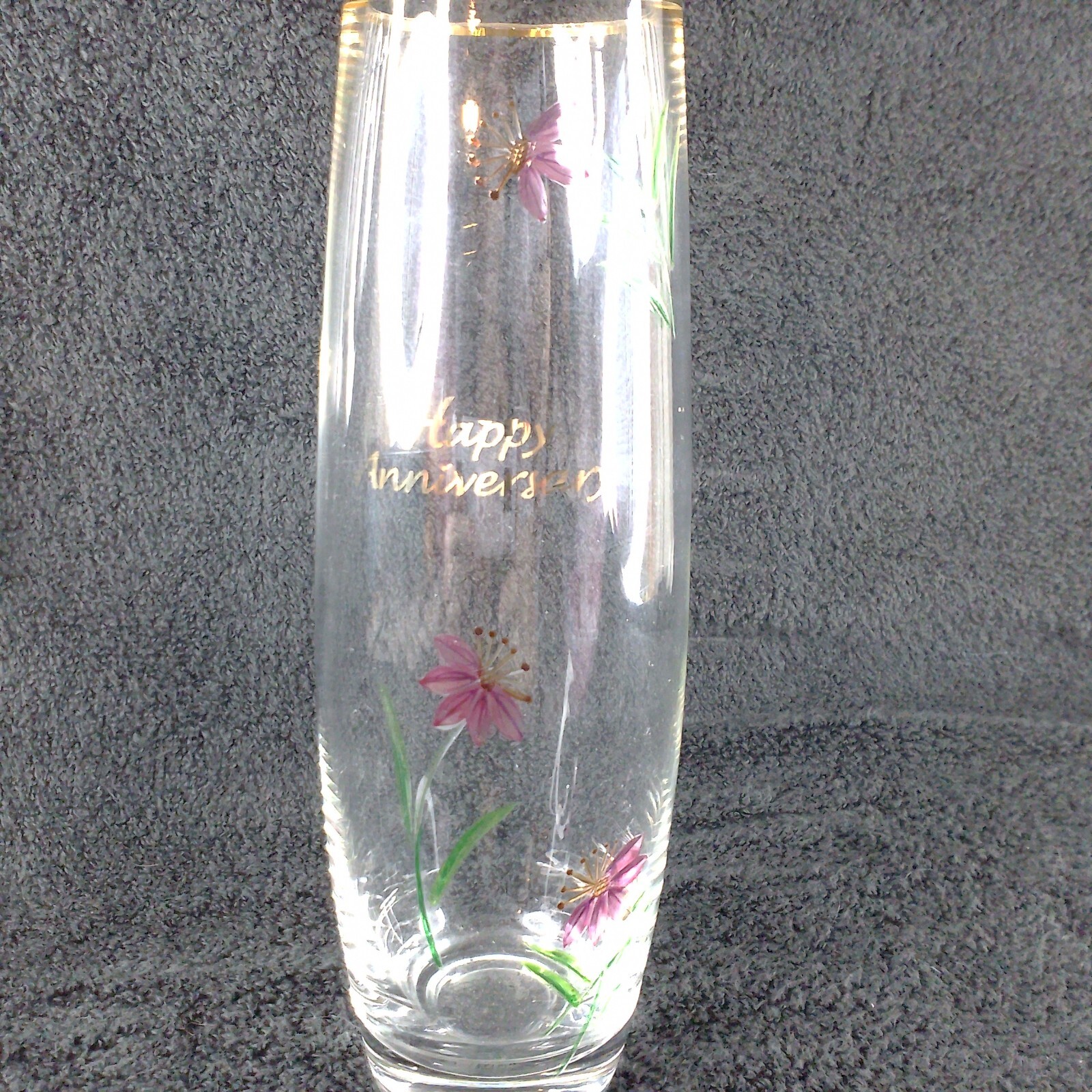 Happy Anniversary Vace Hand painted Purple Flowers Gift Home Decor A18-2059