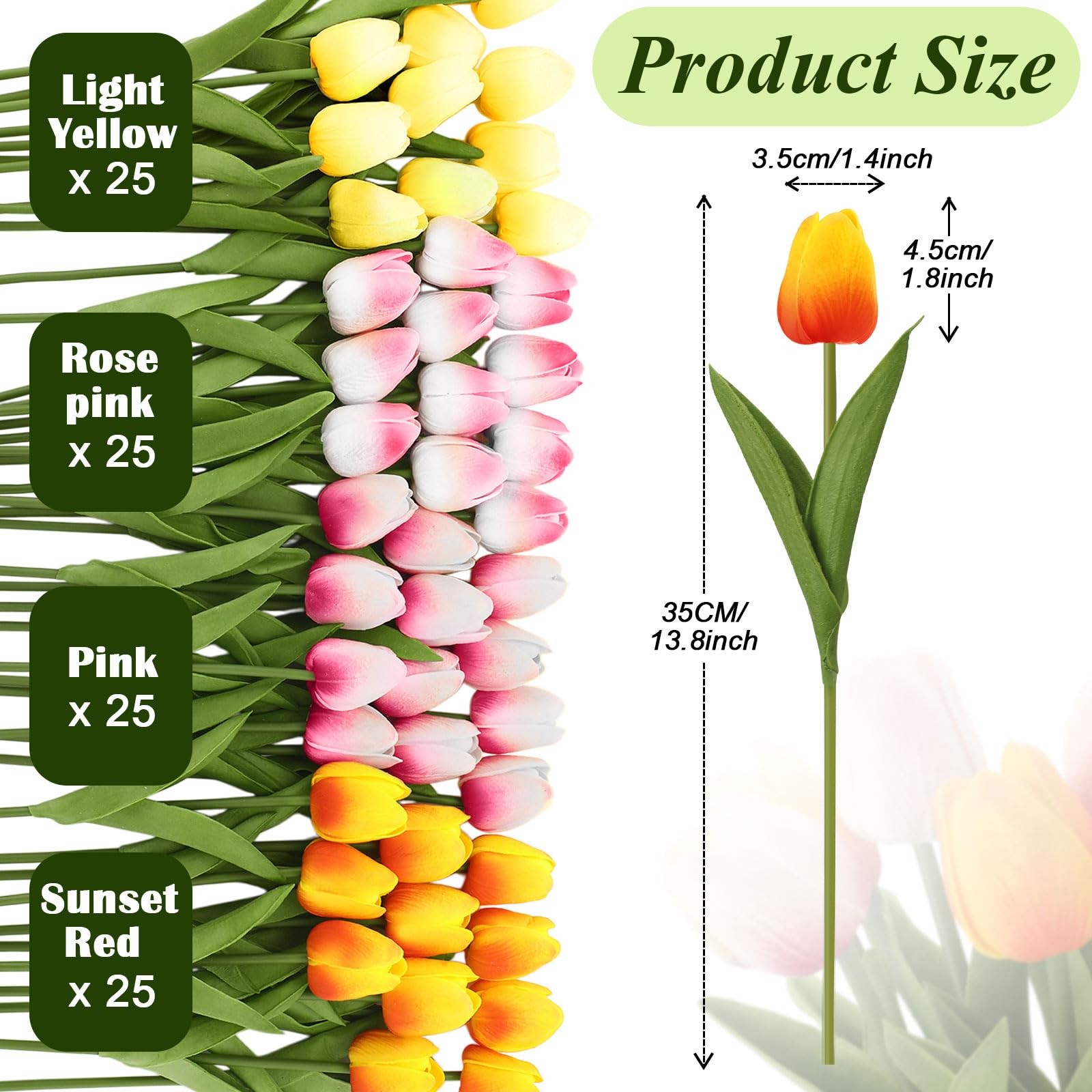 100pcs Artificial Tulip Flowers Fake PU Tulips Faux Latex Bouquet Flower Cent…