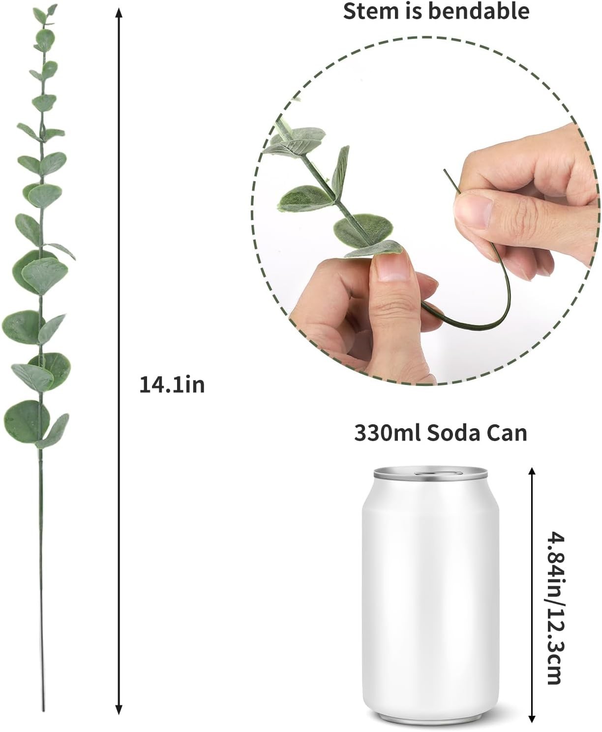 Natural-Look 14.1 Inch Faux Eucalyptus Stems – 8 pcs for Farmhouse Stylish Decor