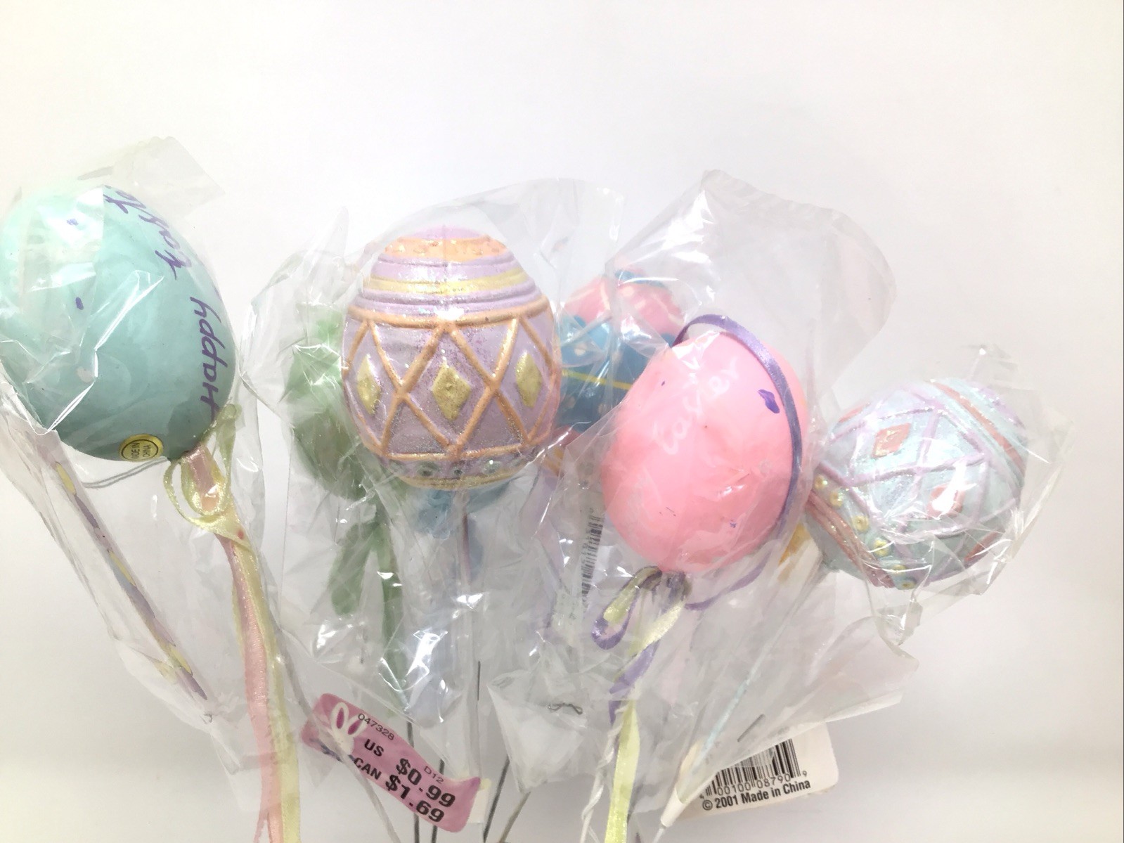 Lot of 9 Easter Egg Floral Picks Plastic Painted 4-8” & 5-8.5” Picks NOS Vintage